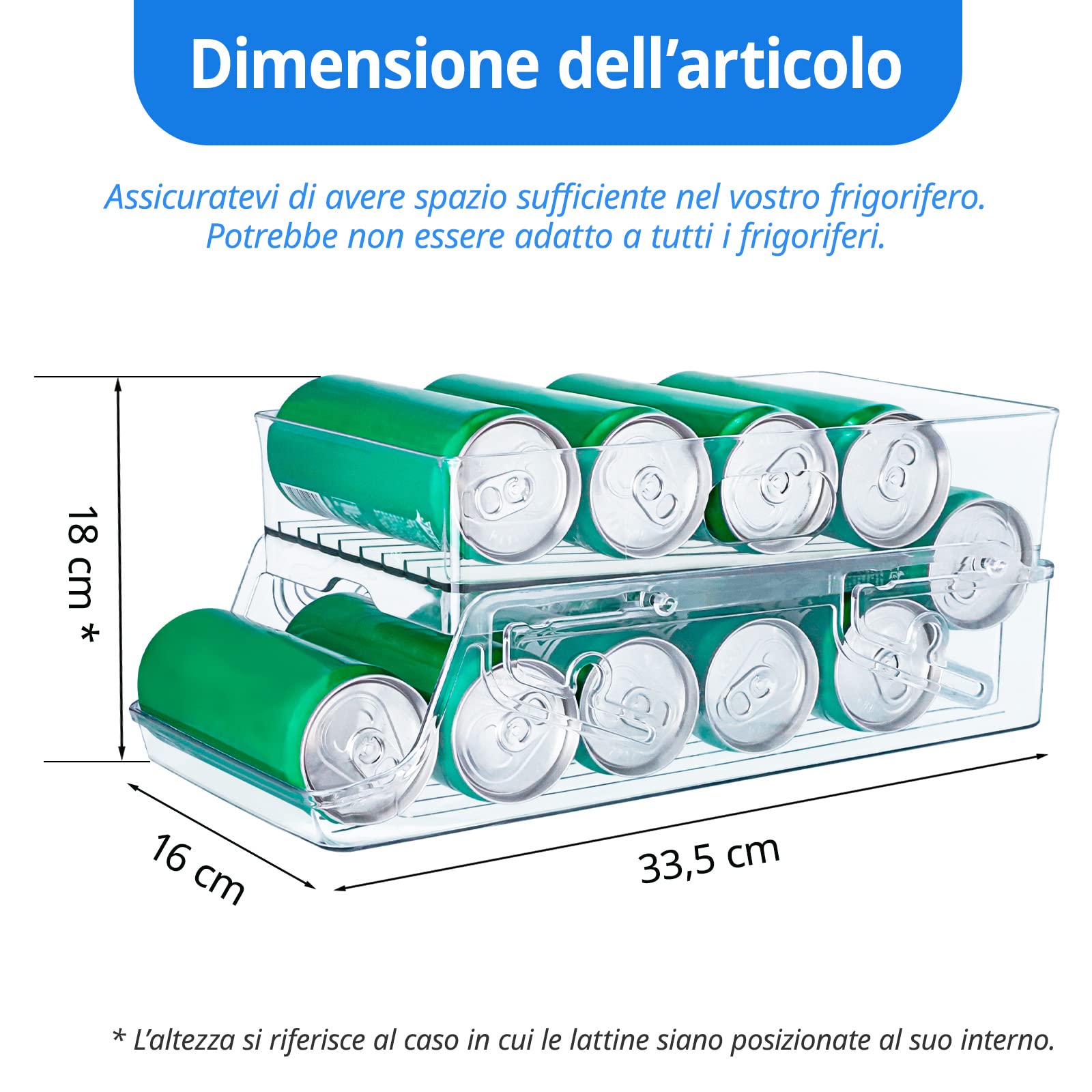 Organizer per bevande per frigorifero, dispenser per lattine di