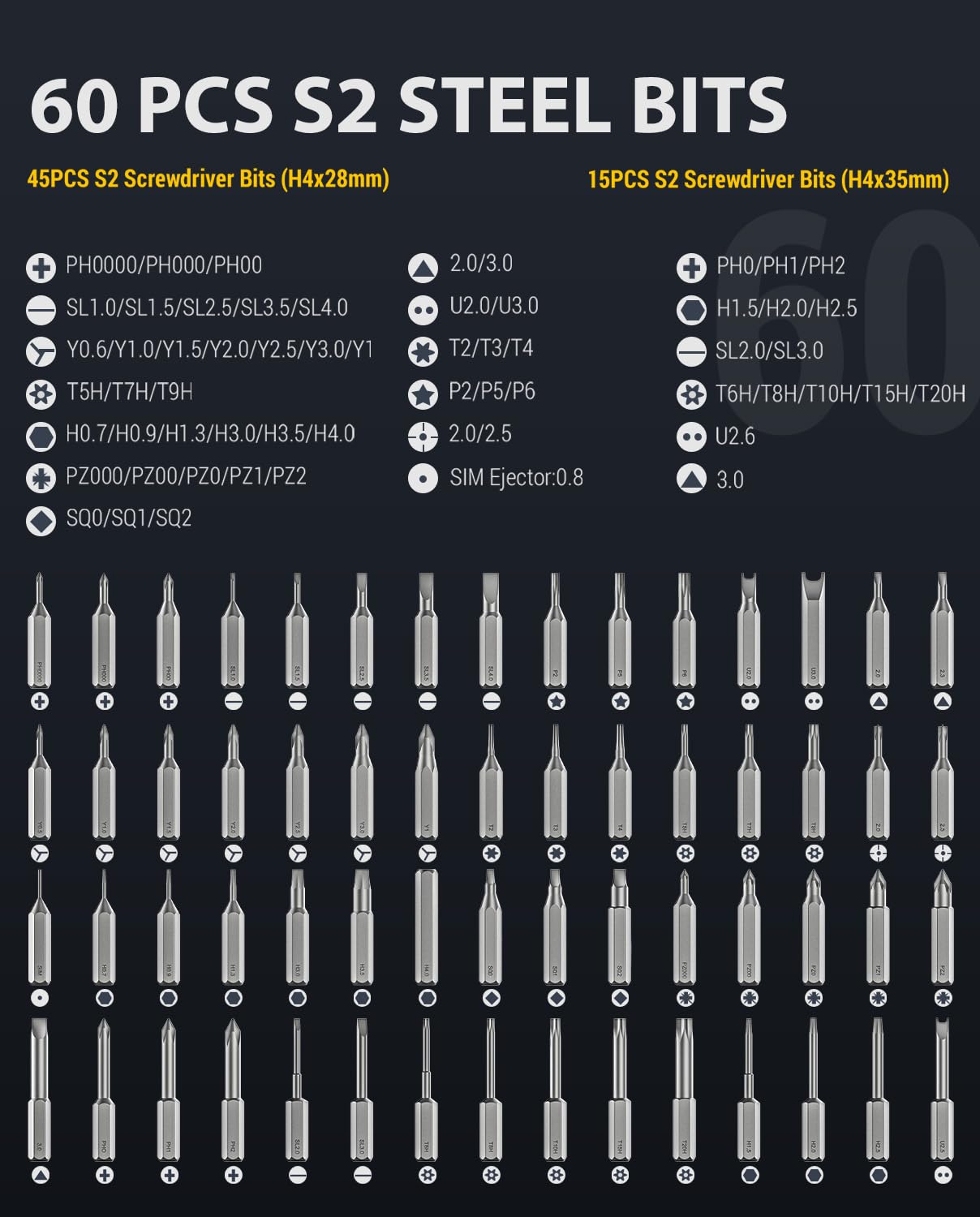 PHALANX 60 en 1 Tournevis de précision sans fil Magnétique Gris