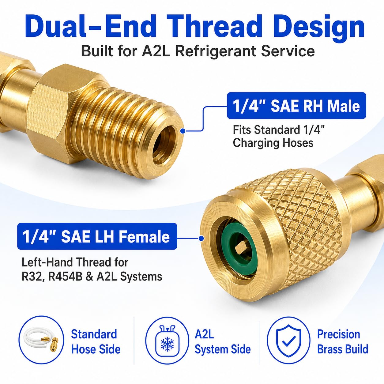 Amazon.com: R32/R454B/A2L Brass Refrigerant Adapter, 1/4