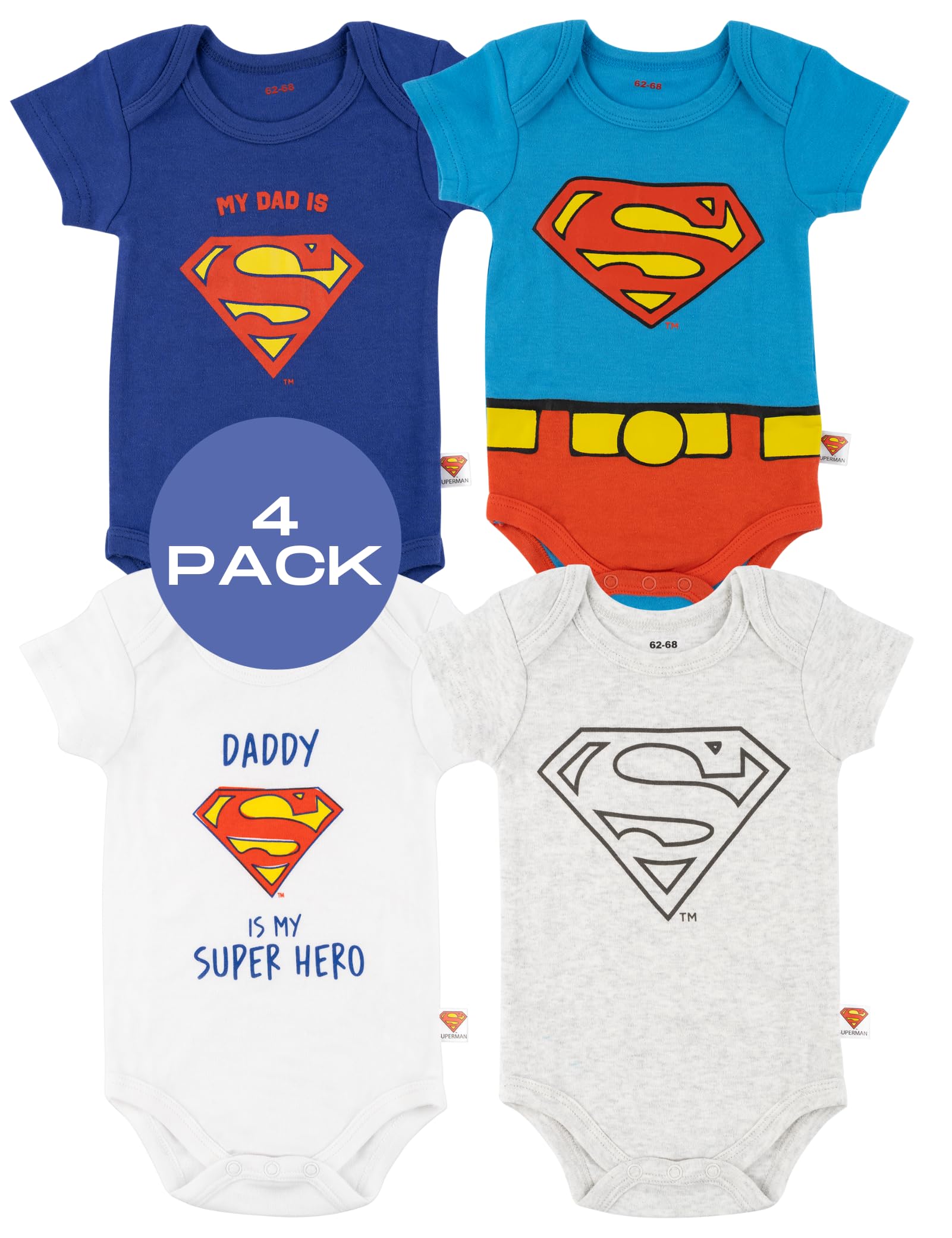 DC Comics Superman Body Niemowlęce Bawełniane Dad Superhero Na Prezent 4 Pak 3 Rozmiary