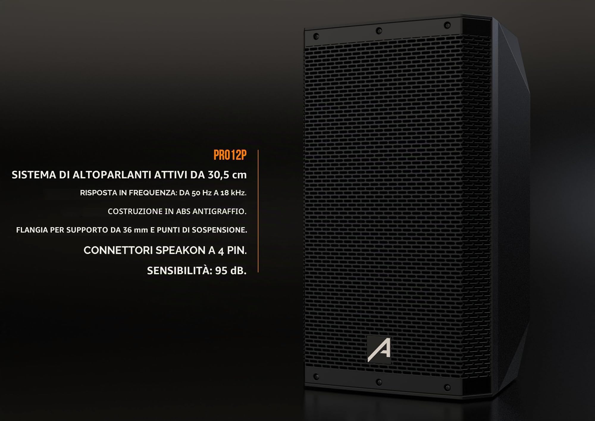 Audibax PRO12P - Altoparlante Passivo da 12" - Potenza Massima 1000W - Altoparlanti a 2 vie - Frequenza 20 KHz e 98 dB SPL - Dotato di 2 Ingressi e 2 Prese Vocali Speakon - Grande Portabilità