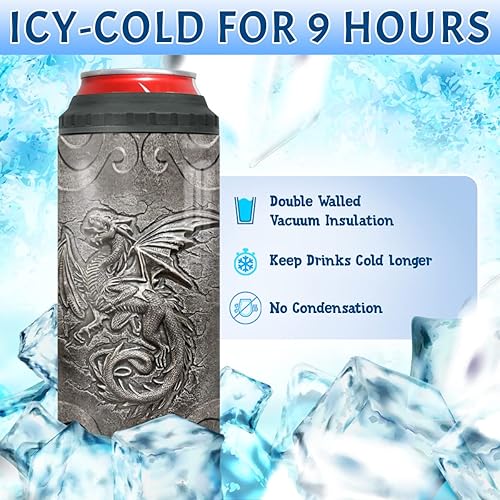 Miniatura 2 de winorax Vaso de dragón 4 en 1 para enfriar latas estilo metal Fossil Dragon Lover Viking Celta, taza de viaje de acero inoxidable de 16 onzas con