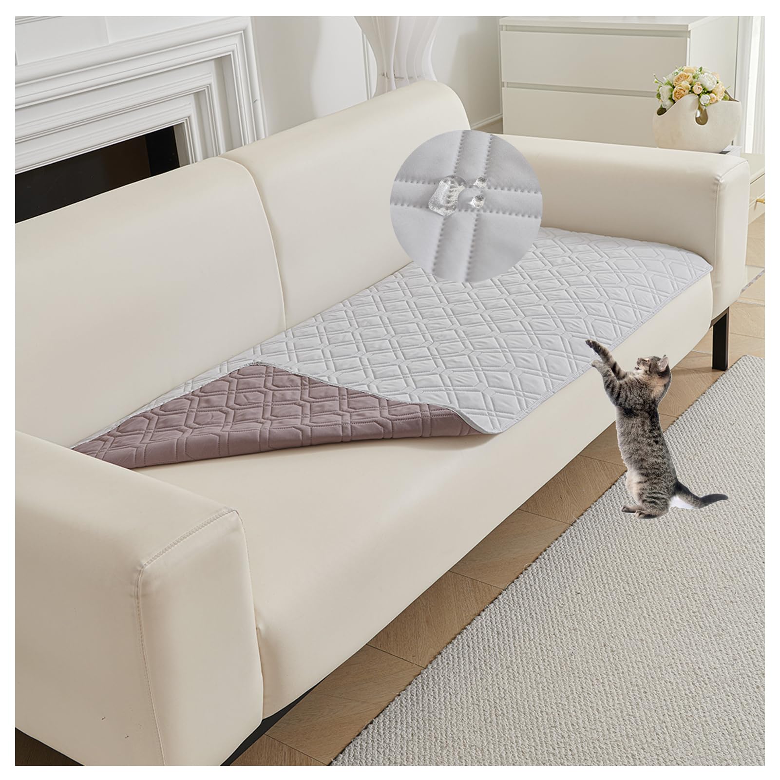 OREZAUQS Bedspreads Waterproof Bed Sheet Cover Pet Hair Resistant Bed Sheet Cover for Dog and Cats Washable Reversible Scratch Proof Furniture Protector Dog Bed Cover (light grey,210 * 305cm)