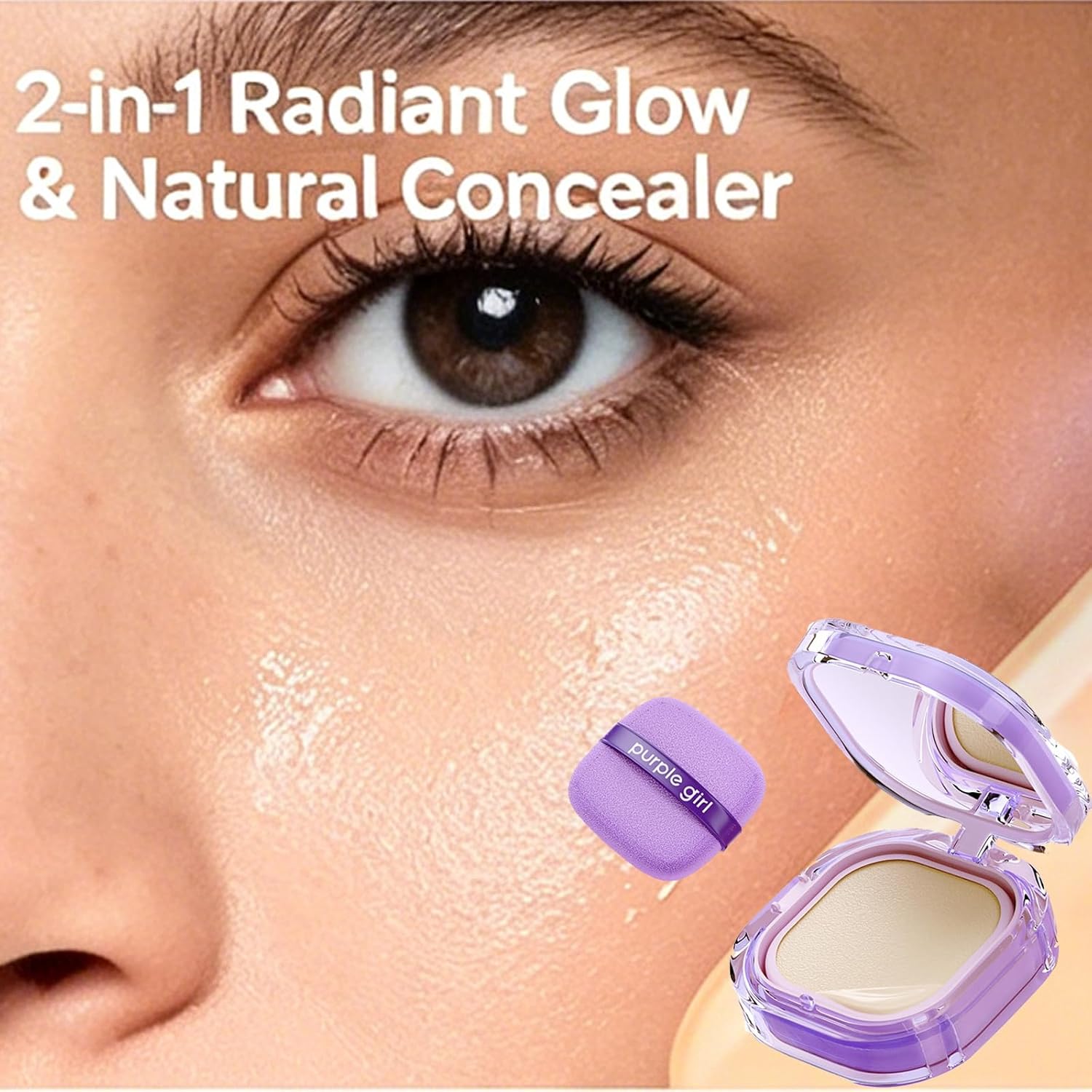 Full Coverage Creamy Foundation - BB Cushion Brightening Creamy Foundation, 24H Waterproof & Transfer-Proof, Oil Control, Non-Cakey Flawless Concealer for Contouring, All Skin Types (Natural)