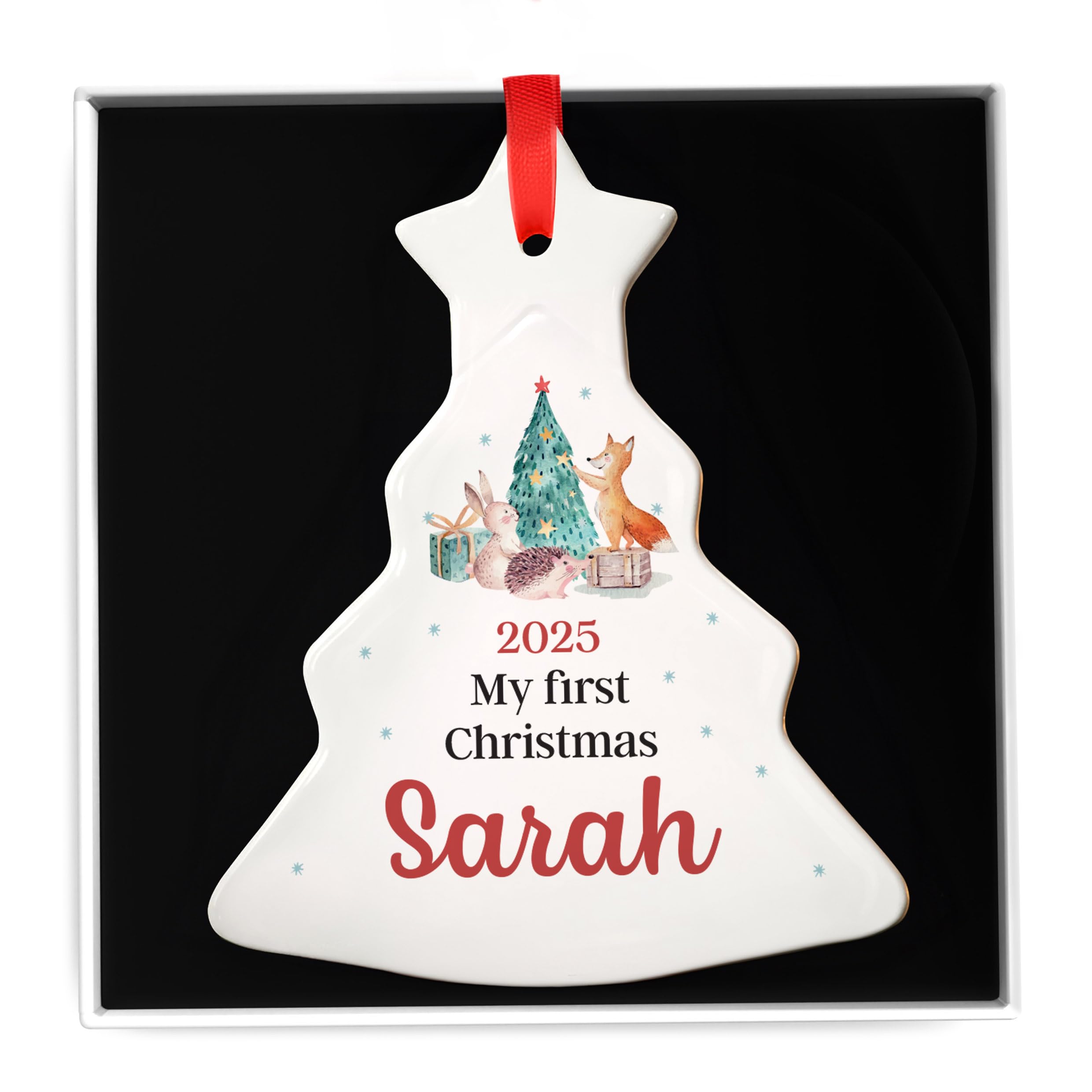 Beecreative Baby Boy & Girl's First Christmas Ornament - 1st Xmas Bauble Keepsake - New Baby Gift - Personalised Newborn Hanging Decoration - With Gift Box