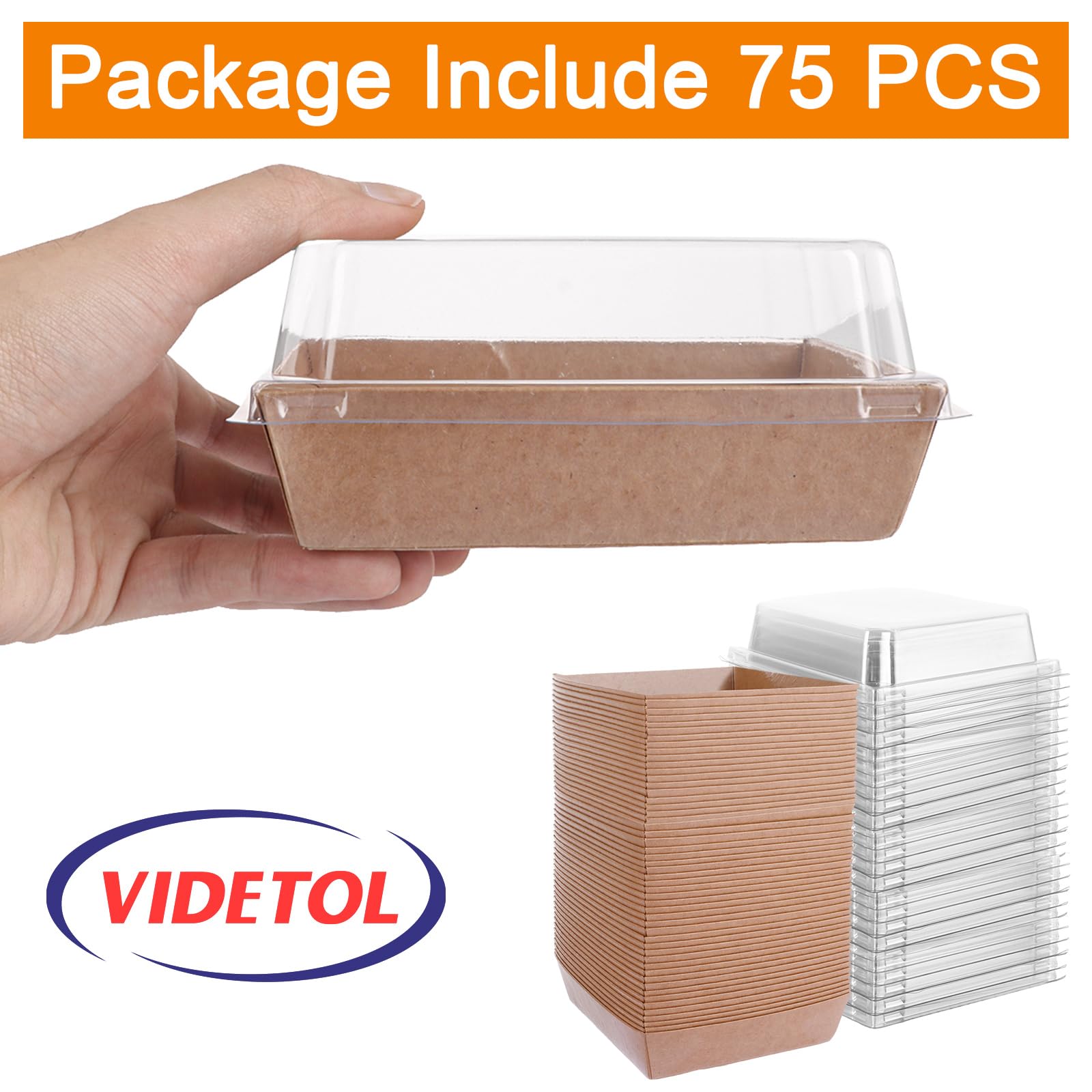 75 cajas para rebanadas de pastel con tapas transparentes, cajas para cupcakes, cajas de postre de papel a prueba de aceite, caja cuadrada marrón para postres de panadería, recipientes de