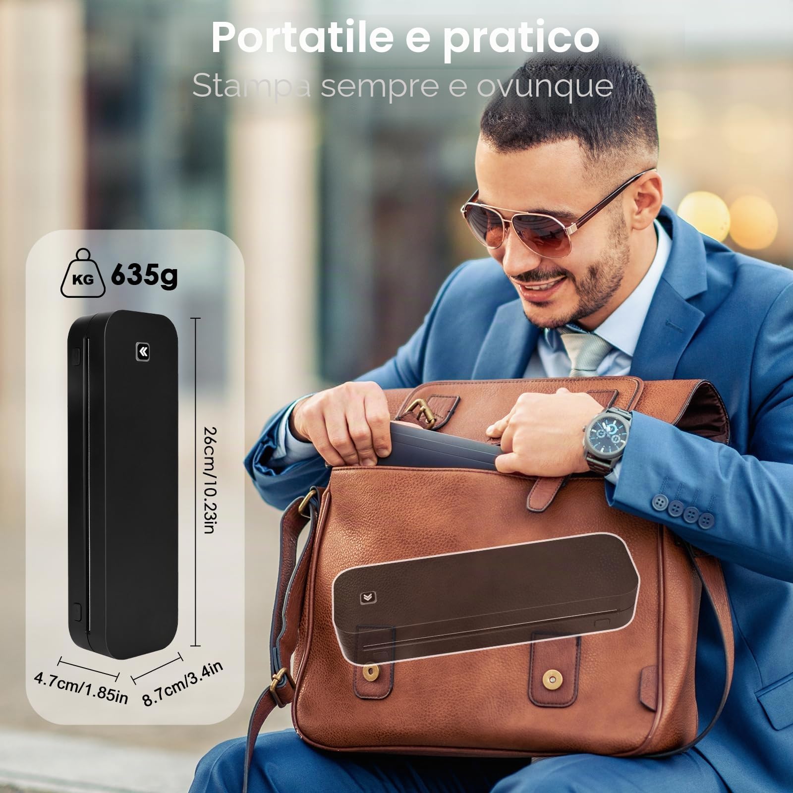 Stampante Termica Portatile A4 con Bluetooth, Stampante Mobile Wireless per Carta Termica 210x297 mm, Compatibile con Android iOS Nero