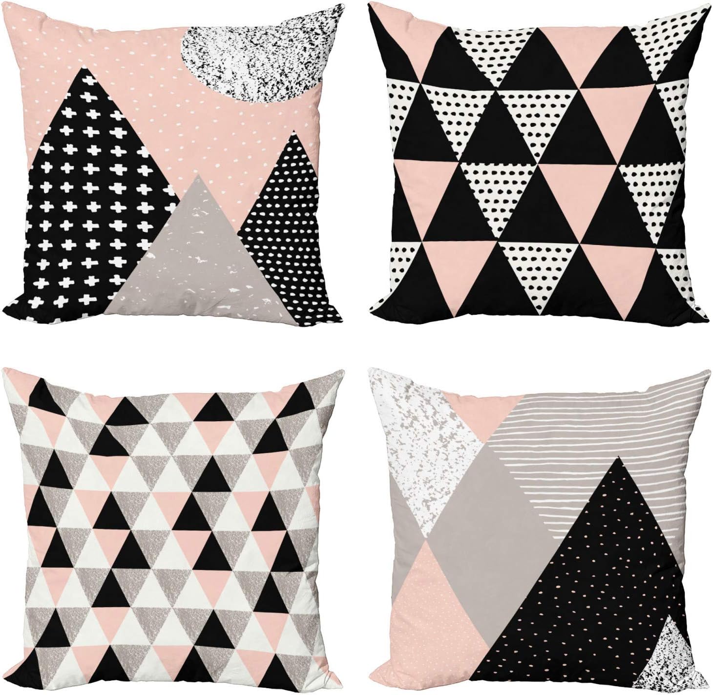 Ambesonne Muted Tones Throw Pillow Cushion Case Pack of 4, Pastel Geometric Designs Triangles and Forms Neutral Colors, Modern Accent Double-Sided Digital Printing, 16", Tan Blush
