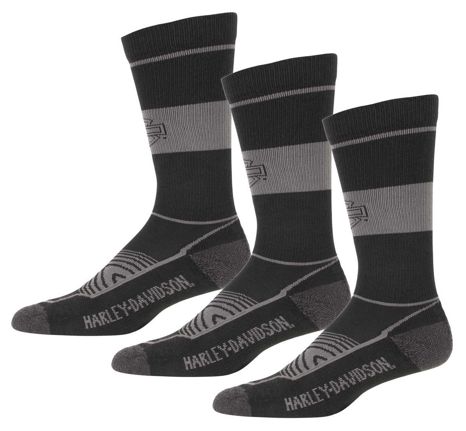 Harley-Davidson Women's B&S Moisture Wicking Riding Socks, Black/Gray - 3 Pairs