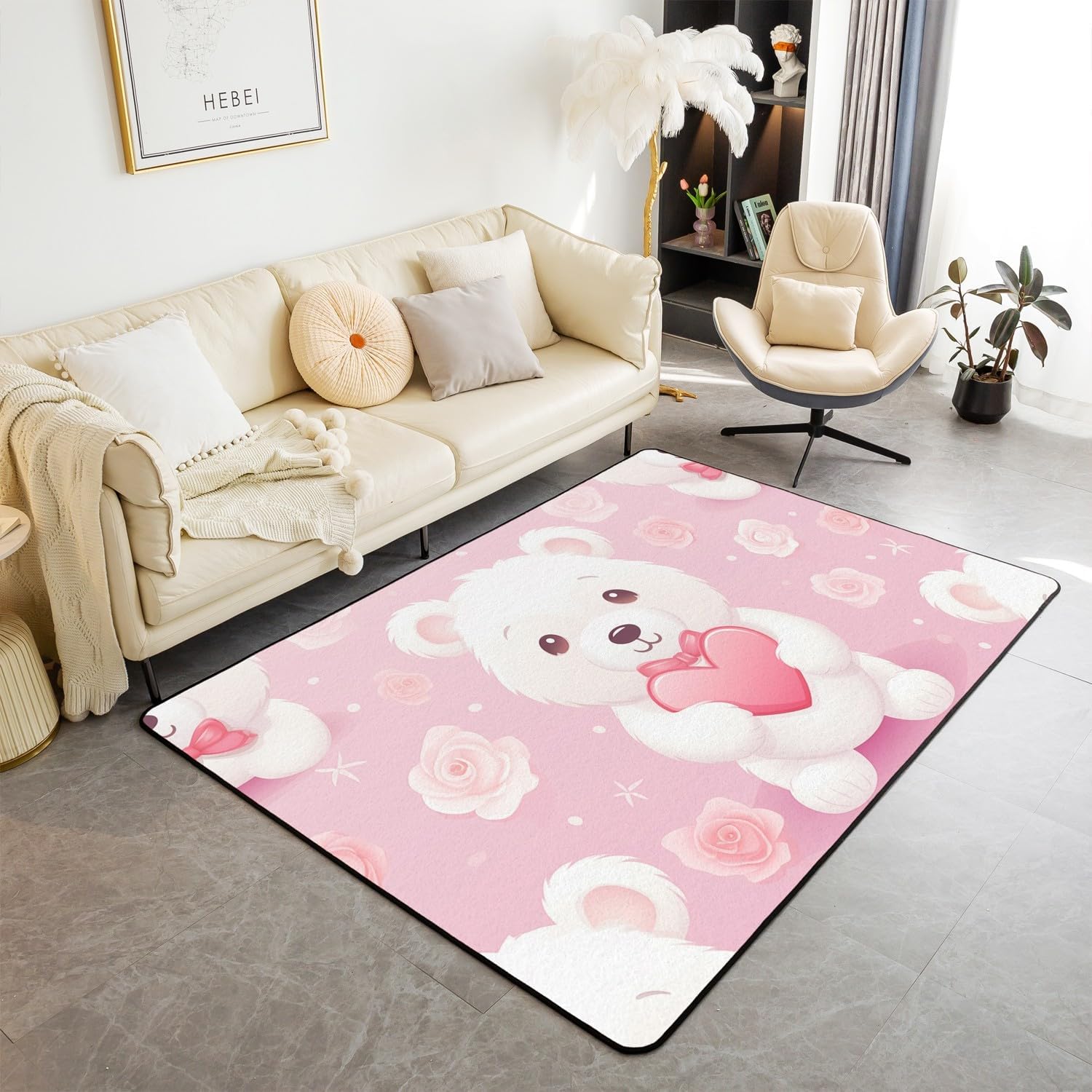 Erosebridal Hamster Area Rug for Kids Boys Girls,Brown Mouse Carpet 3x5 Non Slip,Kawaii Pet Indoor Floor Mat Machine Wash Dry,Red Rose Pattern Decorative Rug for Home Decorative