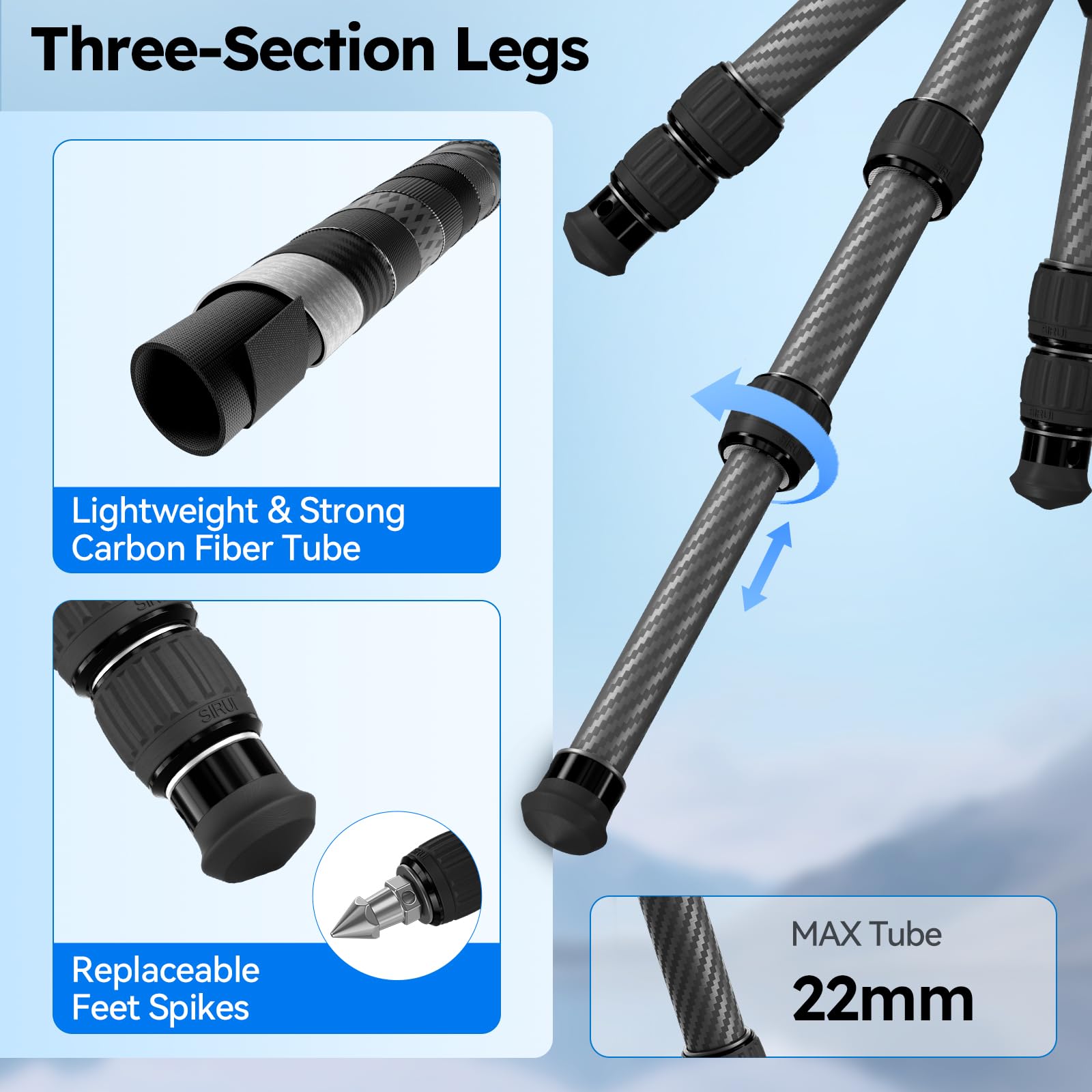 SIRUI AM-223S+G0 Mini treppiede per fotocamera in fibra di carbonio - ultraleggero 0,8 kg, altezza massima 42,4 cm, treppiede da tavolo con testa a sfera panoramica a 360°, supporto resistente fino a