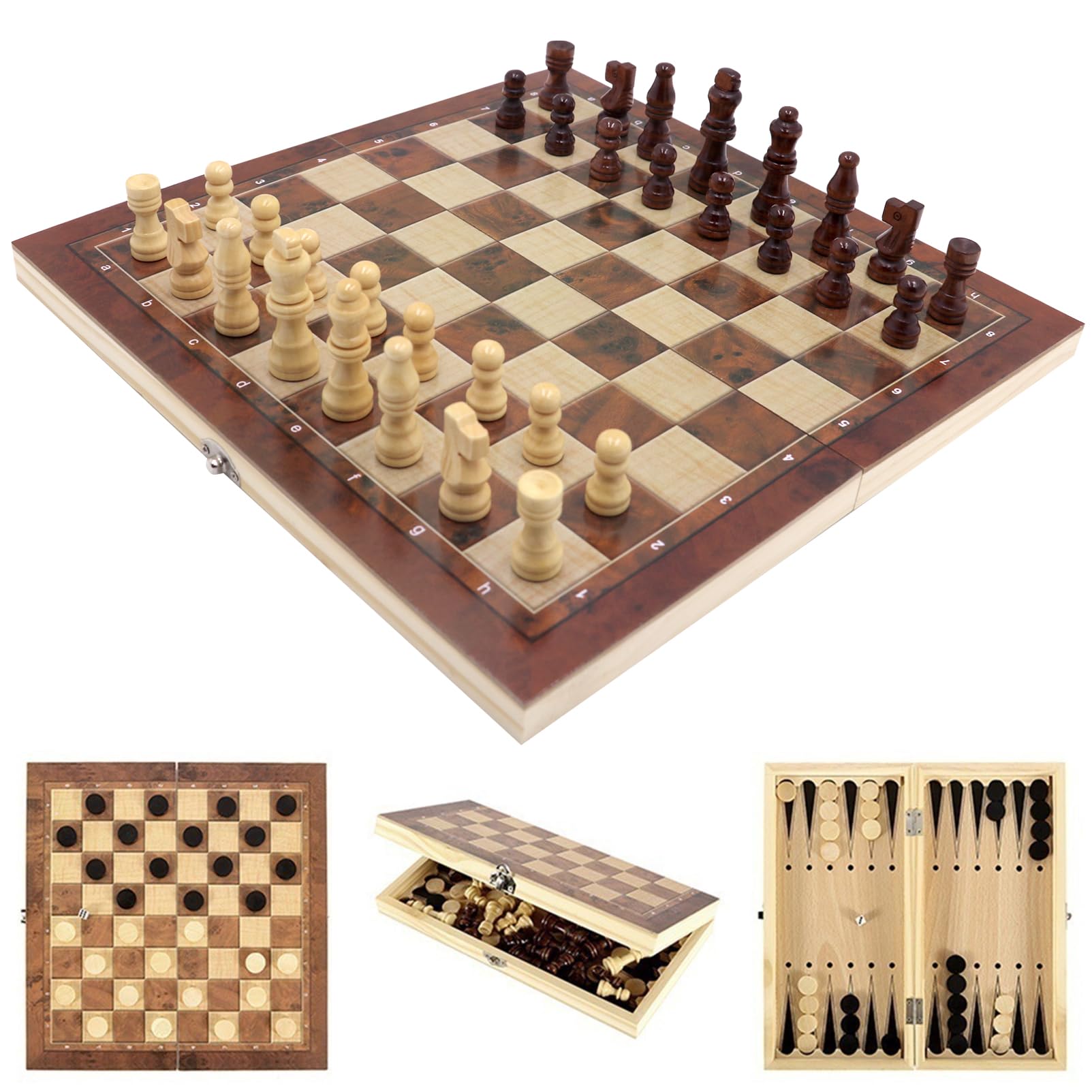 Icegrey Echecs en Bois Pliant Jeux Rangement 44x44cm | Rangement Portable Echiquier International pour Enfants et Adultes Voyage en Plein air à l'école
