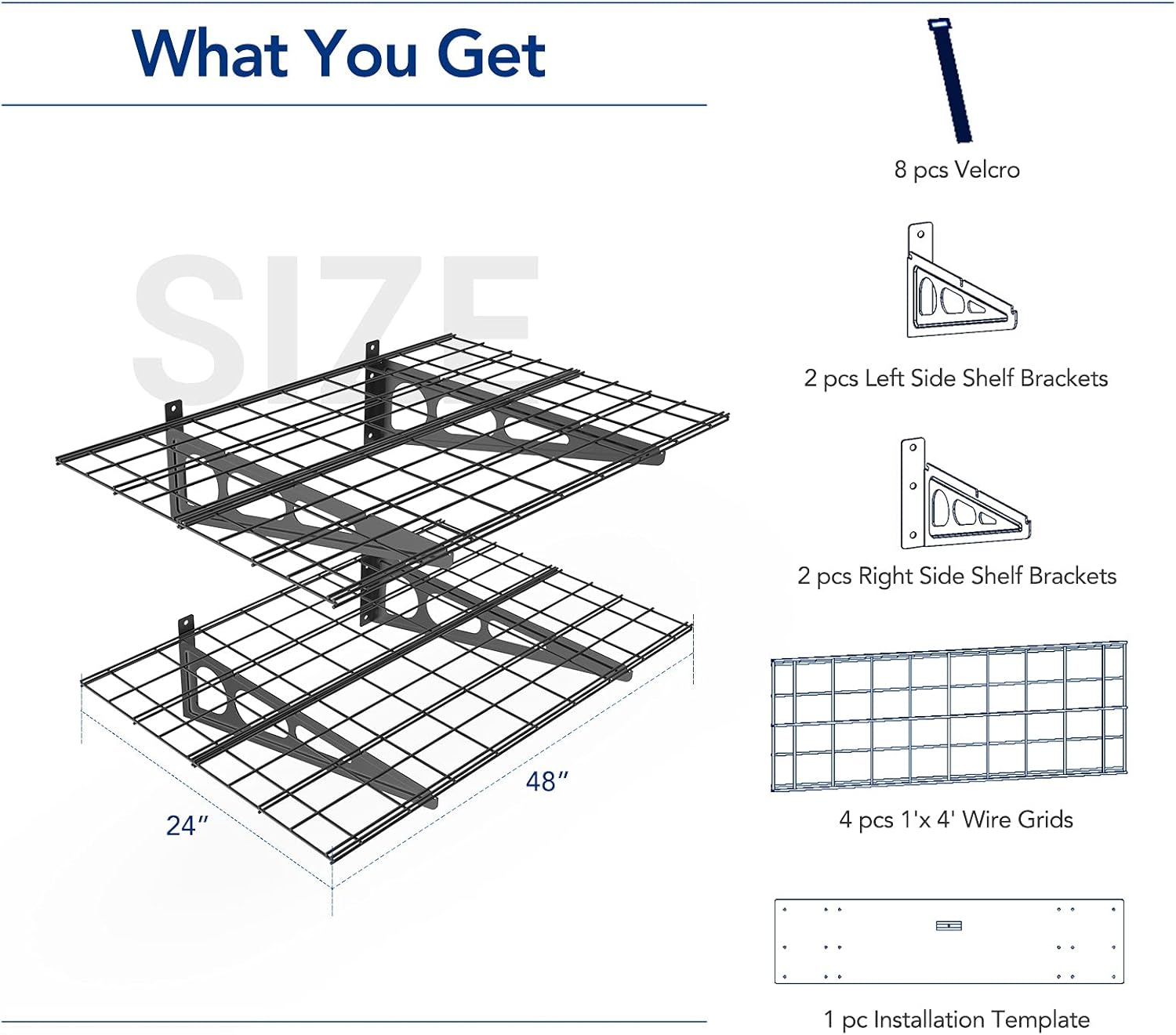 FLEXIMOUNTS Garage Storage Bundle – 2-Pack 2x4ft Wall Mounted Floating Shelves (24"x48") & 2x8 Adjustable Overhead Ceiling Rack, Heavy-Duty Metal Storage System, 400lbs Capacity, Black
