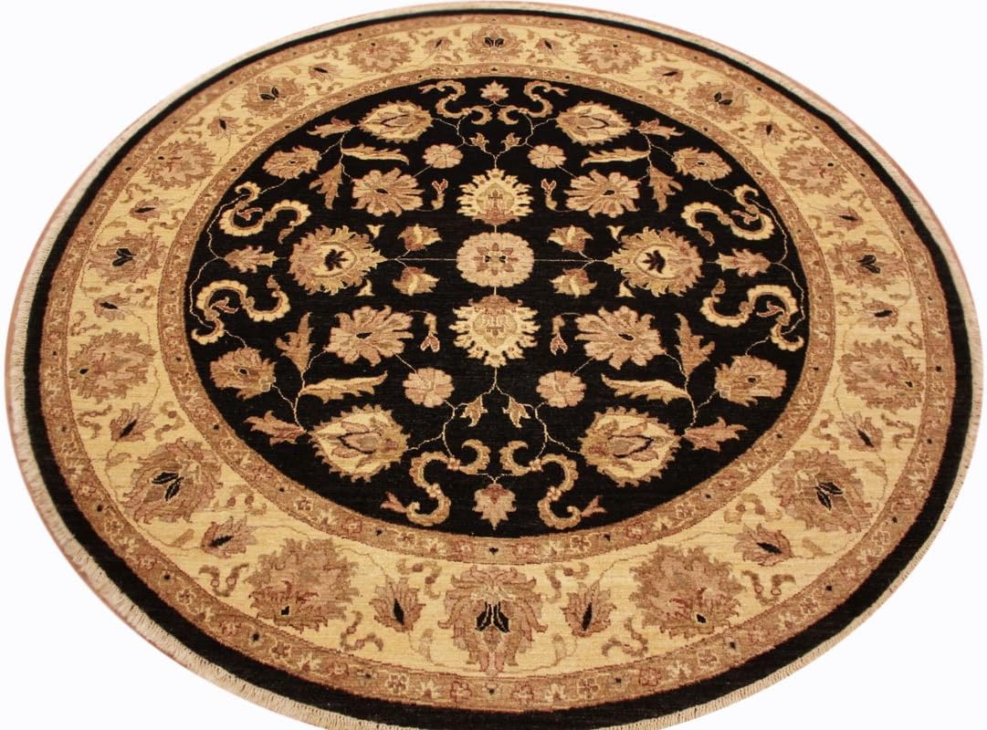 ETFA Ziegler Round Oriental Rug Approx. 213 cm Diameter Black Fine Quality Modern Rug Oriental Round Carpet Zigler