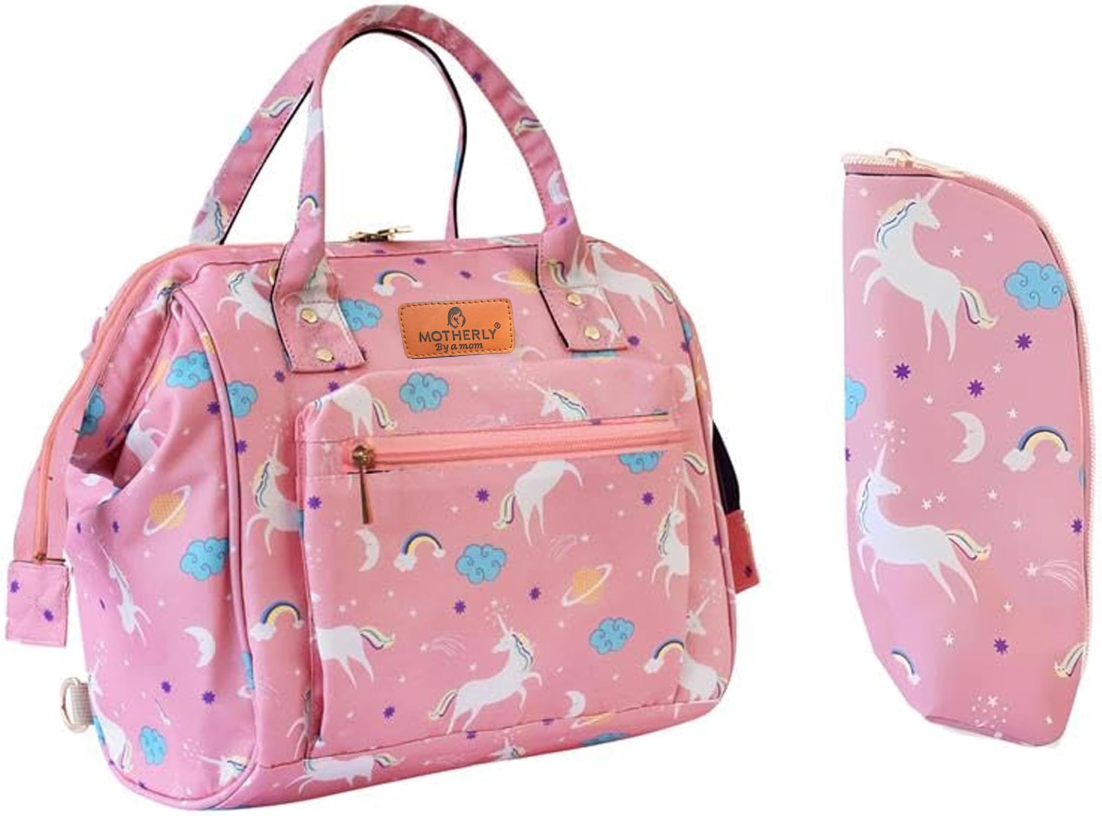 Motherly Nano Diaper Bag for Mothers for Travel, Small Maternity Handbag for Newborn Baby, Mothers Travelling Bag, Multiple Pocket Water Resistant Baby Bag for Moms (Unicorn Pink)