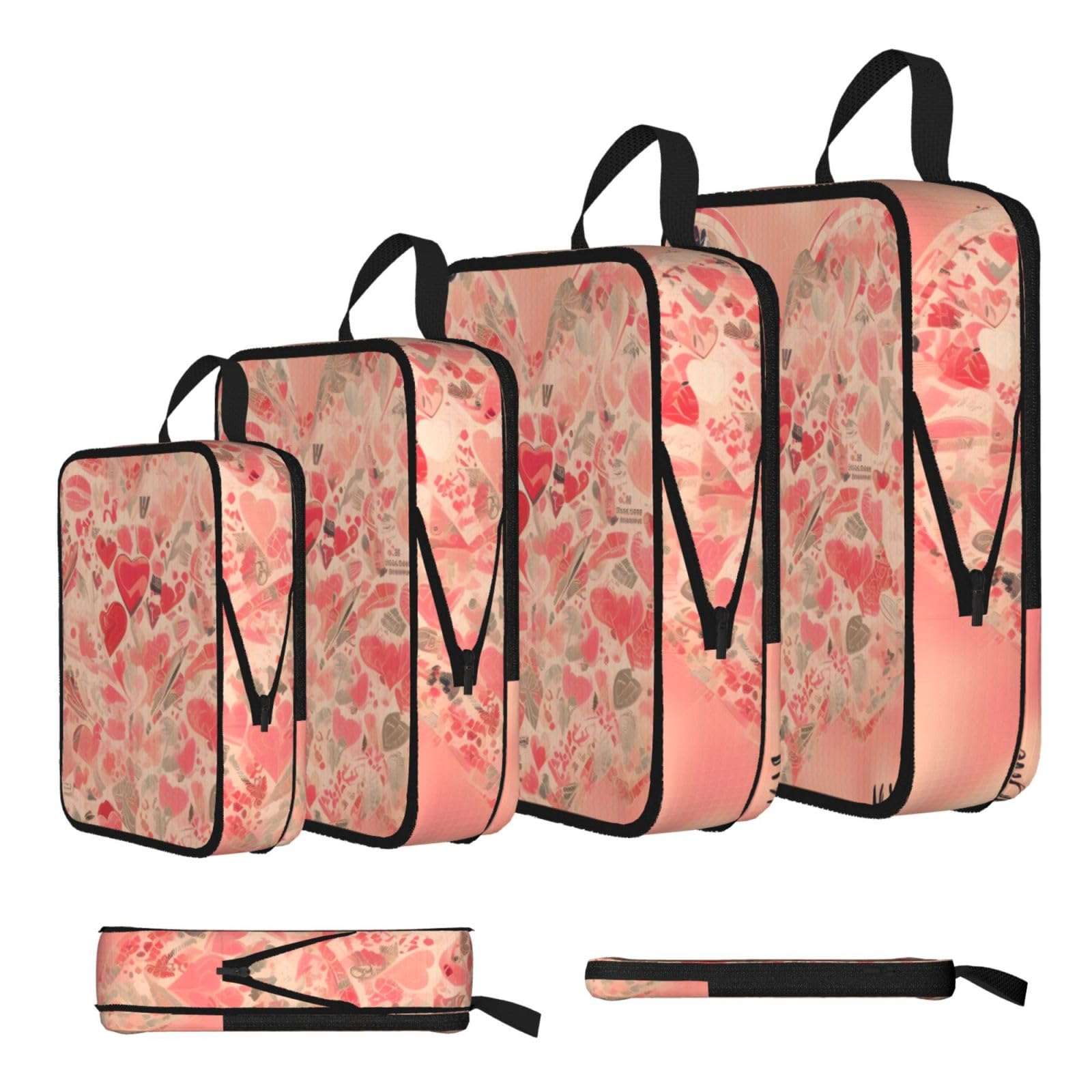 Red Heart Flowers Compression Packing Cubes 4 Piece Set