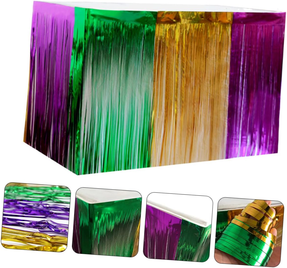 Ipetboom Carnival Table Skirt with Shiny Tinsel Fringe Decorative Festive Table Decor for Parties Versatile Party Prop and Backdrop