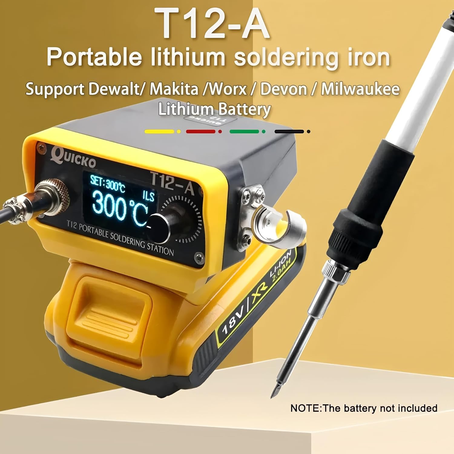 STM32 V3 T12-A Cordless Soldering Station Solder Iron for Dewalt/Makita/Milwaukee/Devon Li-ion Battery 18/20V Max (T12-A for Dewalt Battery)