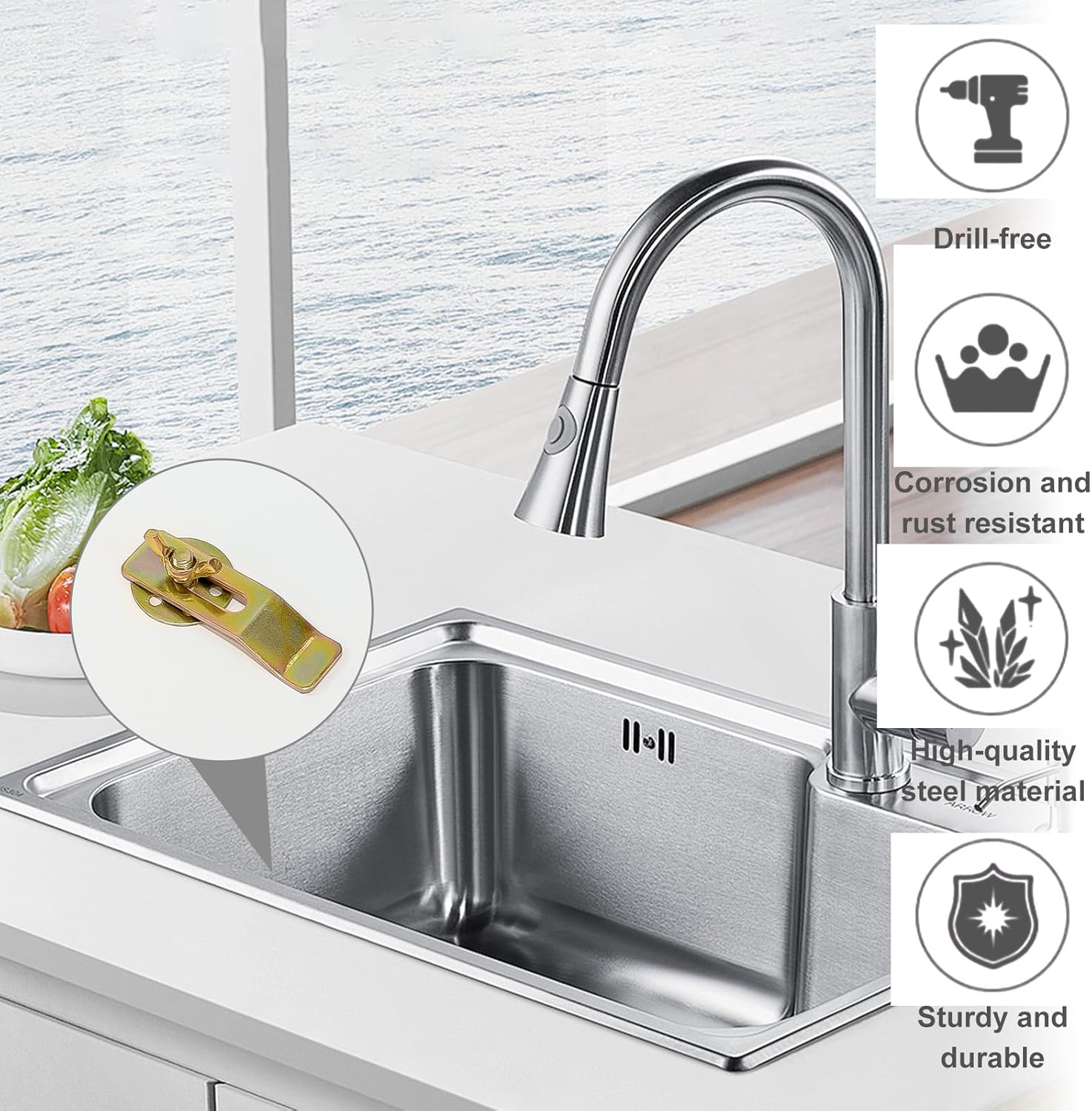 12-Pcs Undermount Kitchen Sink Clip Kit - Space-Saving Sink Repair Kit-Stainless Steel Adjustable Clips for Kitchen Bathroom and Outdoor