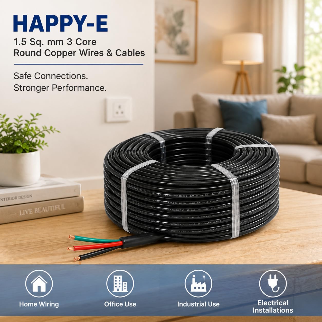 1.5mm 3 Core Copper Wire - HAPPY E -7