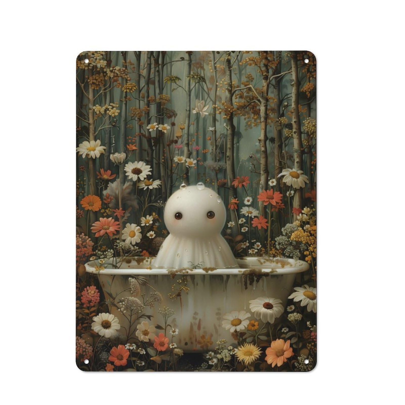 Junmoney Ghostly Bath In The Woods Nostalgic Decorative Tin Plaque 40X30cm Featuring Classic Pub Decor For Cafe, Pub, Workshop Or Home Bar