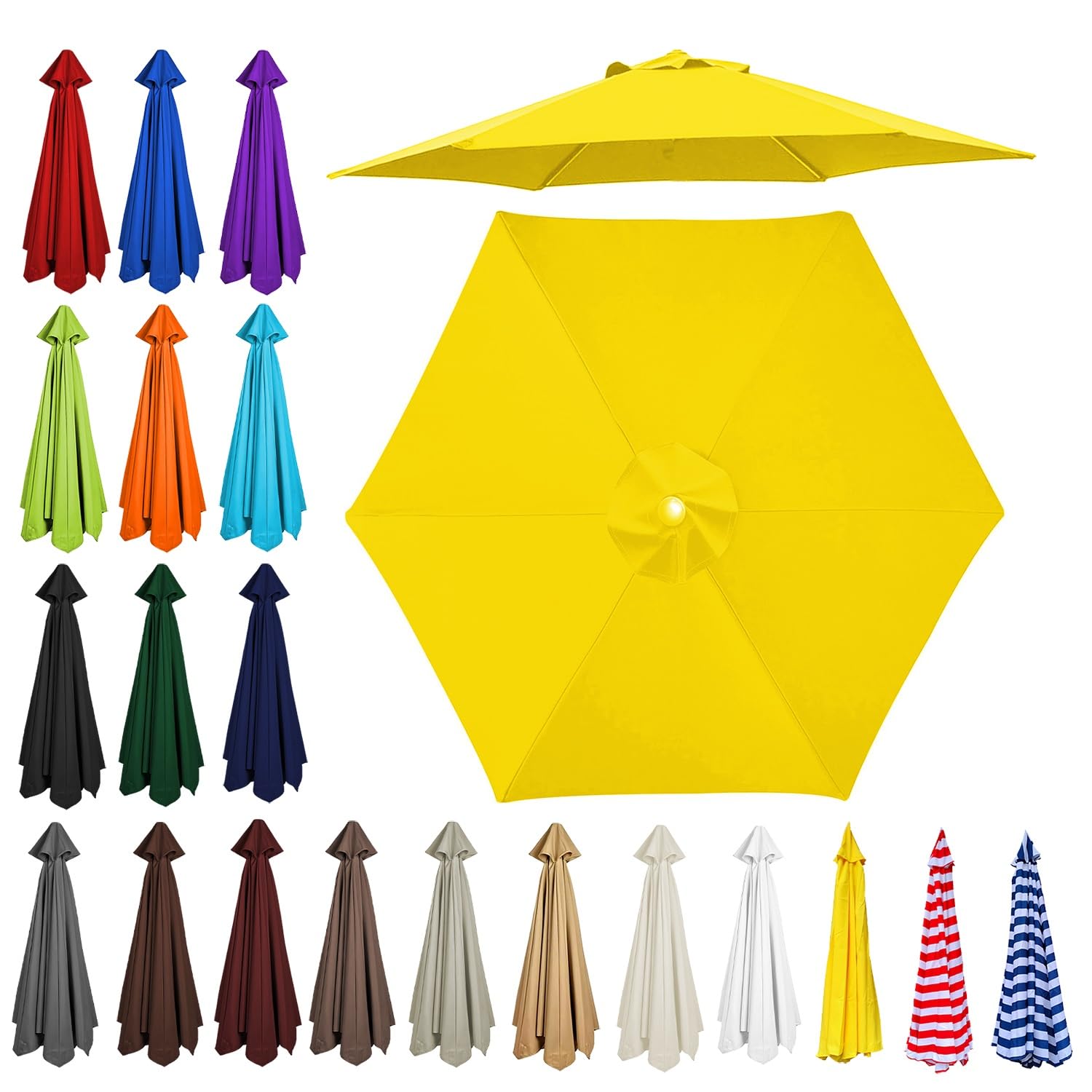 2m/2.30m/2.5m/2.7m/3.0m/3.5m Replacement Parasol Canopy, Garden Umbrella Replacement Top Cover, 6/8 Arms Umbrella Cloth Fabric for Sunshade, Water Resistant, Fits Various Frames(Yellow,8ribs:2.8m/9.2f