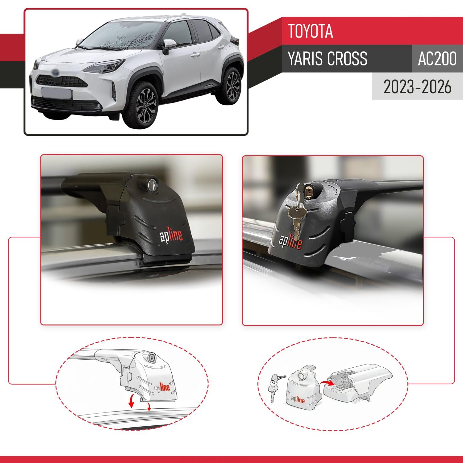 Compatibile con Toyota Yaris Cross (AC200) 2023-2026 ACE-2 modello Barre Tetto Portapacchi Auto Barre Portatutto Nero Alluminio Barre