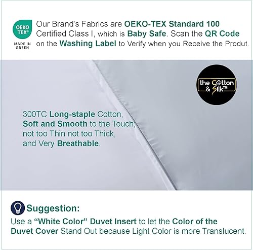 Miniatura 6 de The Cotton & Silk Juego de funda de edredón 100% algodón de fibra larga (1 funda de edredón, con lazos en las esquinas y cierre de cremallera