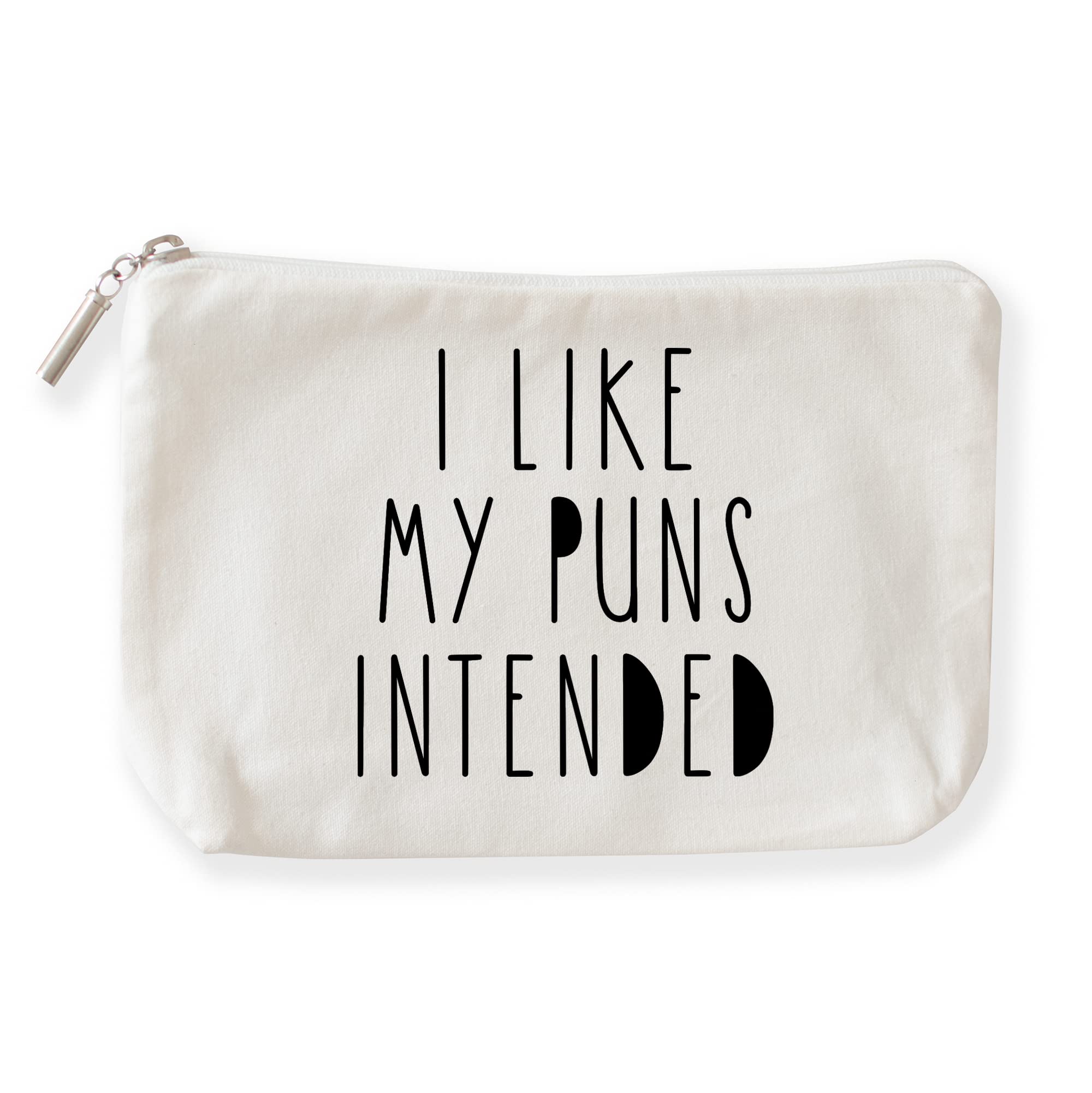 The Pine Trove I Like my puns intended Makeup Pouch, Funny Gift, Sarcastic Gift, Coworker Gift (Cotton Canvas Cosmetic Bag, 6x10x2.5 inch), Off White, 6x10 inch