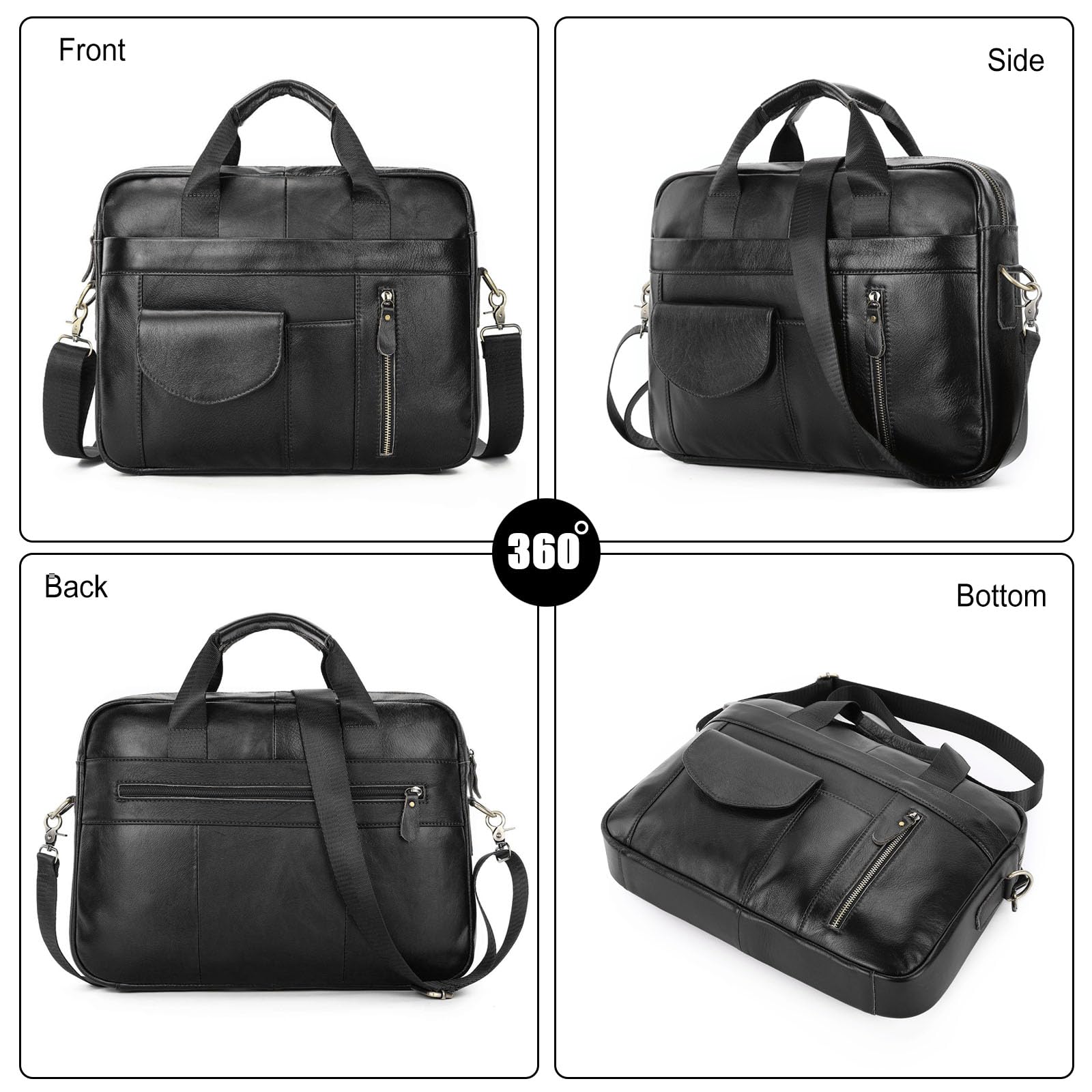 FANDARE Sac à Main Business Porte-Document Homme Sacoche Femme Cuir Véritable Cartable Sacoche Ordinateur Portable Mallette Affaires Sac Bandoulière pour Collège Cours Travail Business Voyage Noir