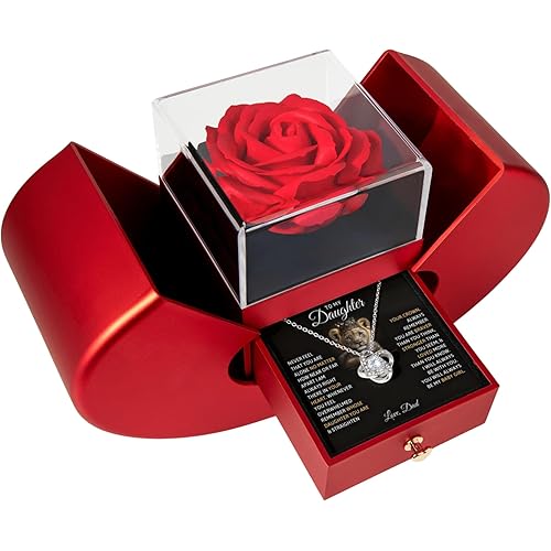 To My Beautiful Daughter Necklace from Mom & Dad | Cubic Zirconia Pendant with Heartfelt Message Card & Gift Box | Daughter Birthday, Graduation, Christmas Jewelry Gift from Parents