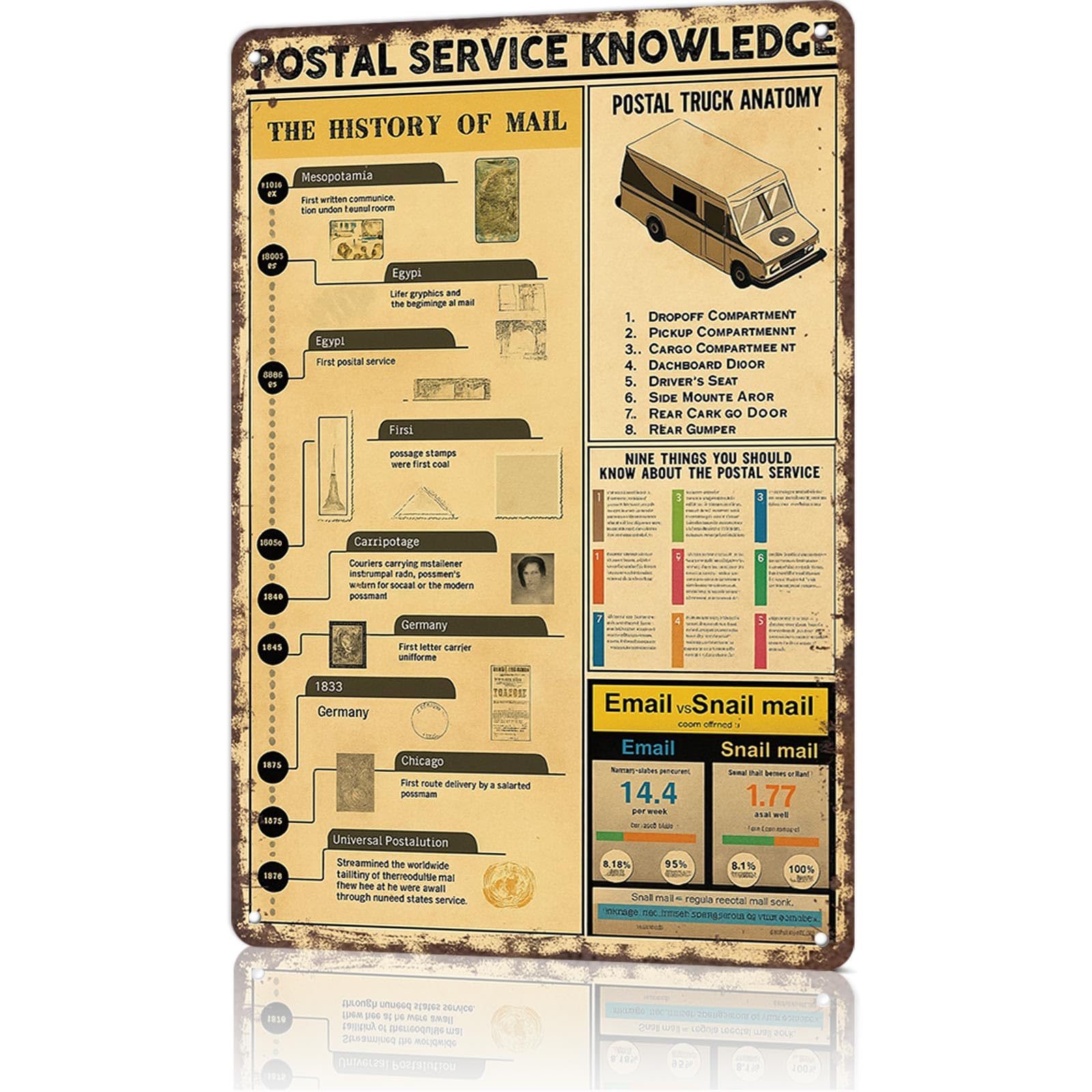 KWQDOZF Vintage Metal Tin Sign Postal Service Knowledge Posters Wall Art for Dorm Home Office Room Decor 8X12inch