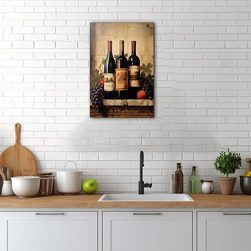 Miniatura 169 de Hzddty Lienzo decorativo para pared, diseño rústico de cocina, vino tinto y pan, cuadros de comida para decoración de pared, impresiones de pintura