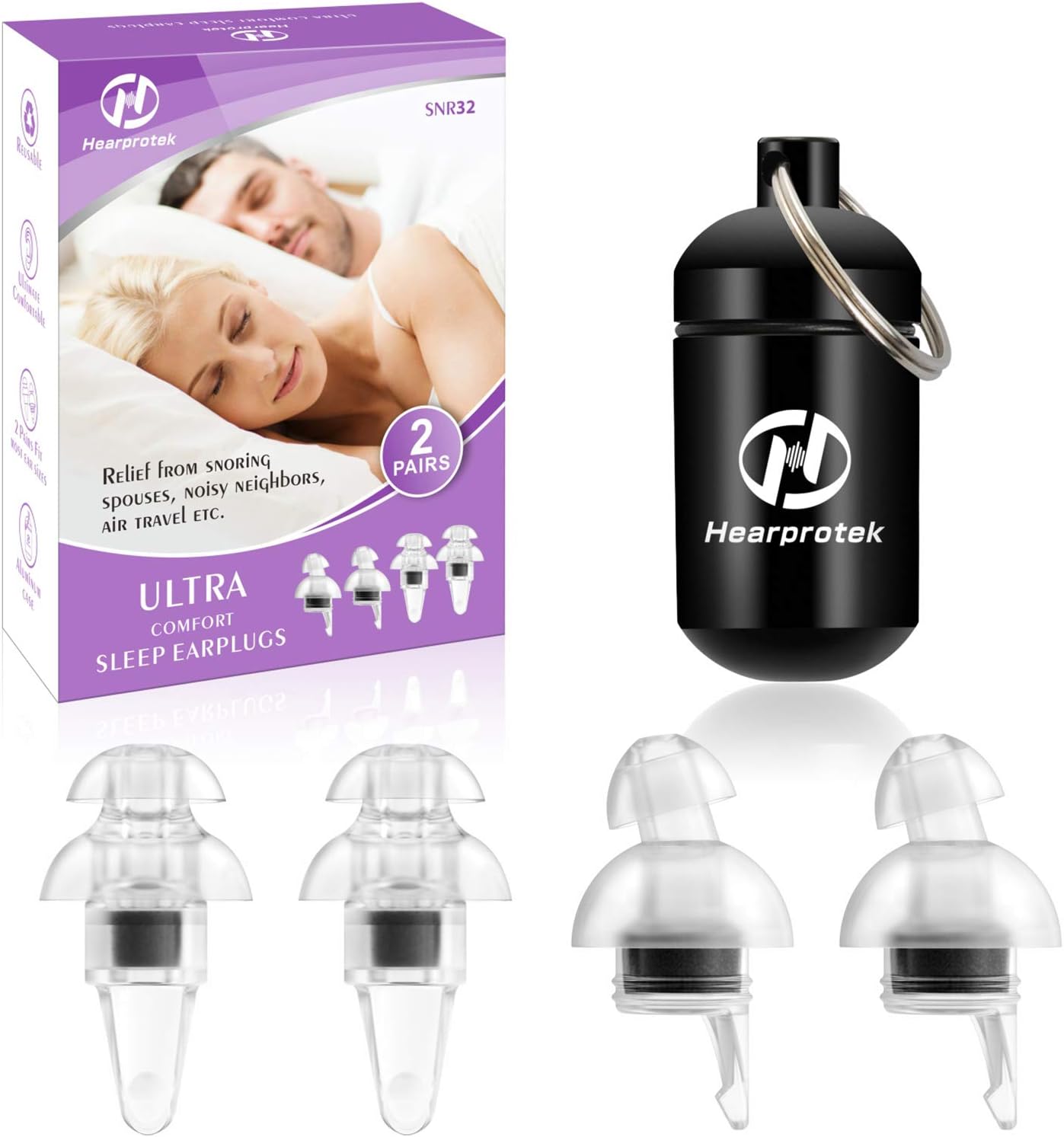 Sleeping Ear Plugs2 Pairs Ultra Comfortable & Reusable Noise Reduction Earplugs 32SNR, for