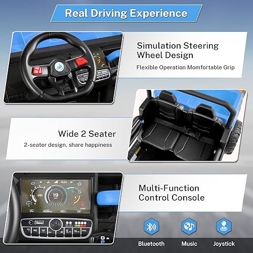 Miniatura 7 de Hikole Camión volquete de 24 V con cama de descarga eléctrica, 2 plazas con batería para niños UTV con control remoto, 2 motores potentes de 200 W,