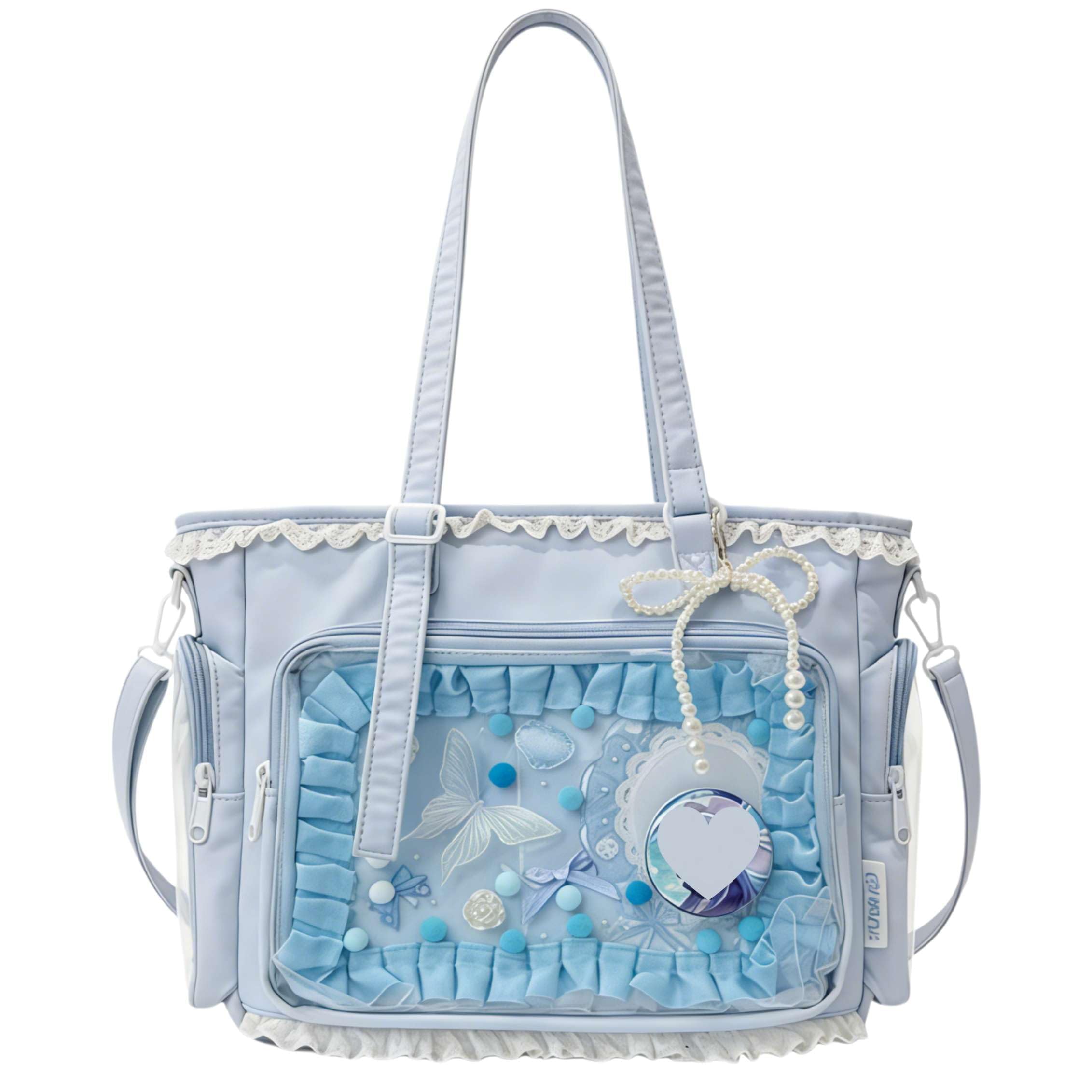 Ita Bag Kawaii, Borsa a Tracolla Donna con Finestra Trasparente e Inserto per Spille Anime, Borsa Crossbody Y2K con Volant e Cerniera, per Cosplay e Uso Quotidiano