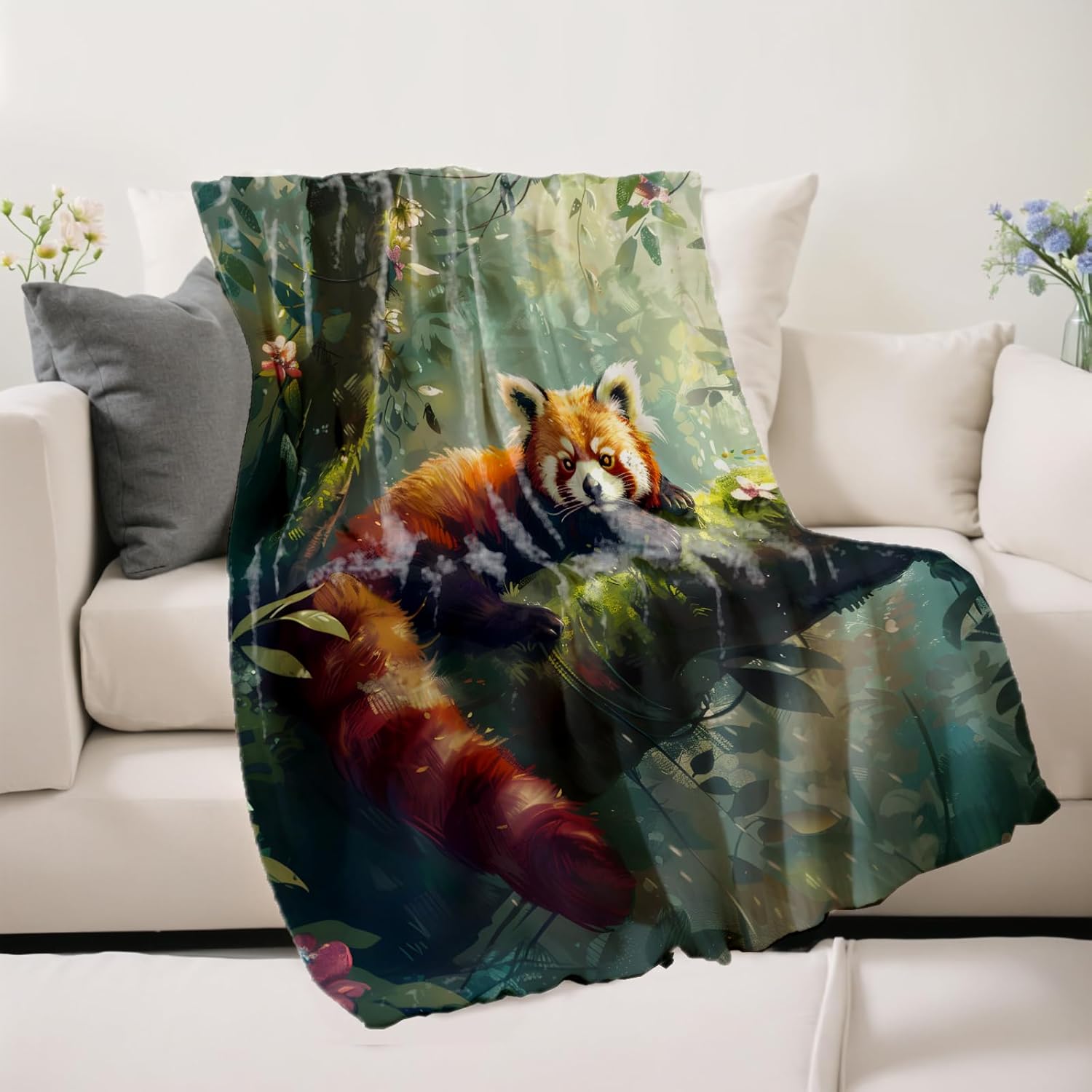 Red Panda Jungle Throw Blanket Gifts for Women Girls Kids Adults, 50x60 in, Flannel Blankets for Bedroom, Camping, Couch, Room Decor, Fuzzy Warm Cozy Soft - Image 2