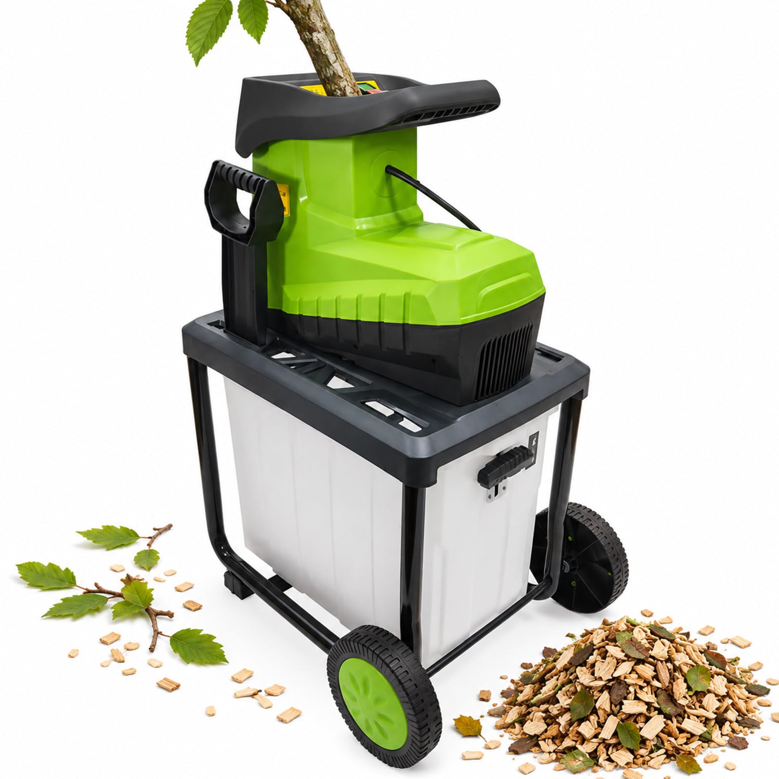 Broyeur De Jardin Électrique 2800W Avec Marche Arrière Et Bac 60L