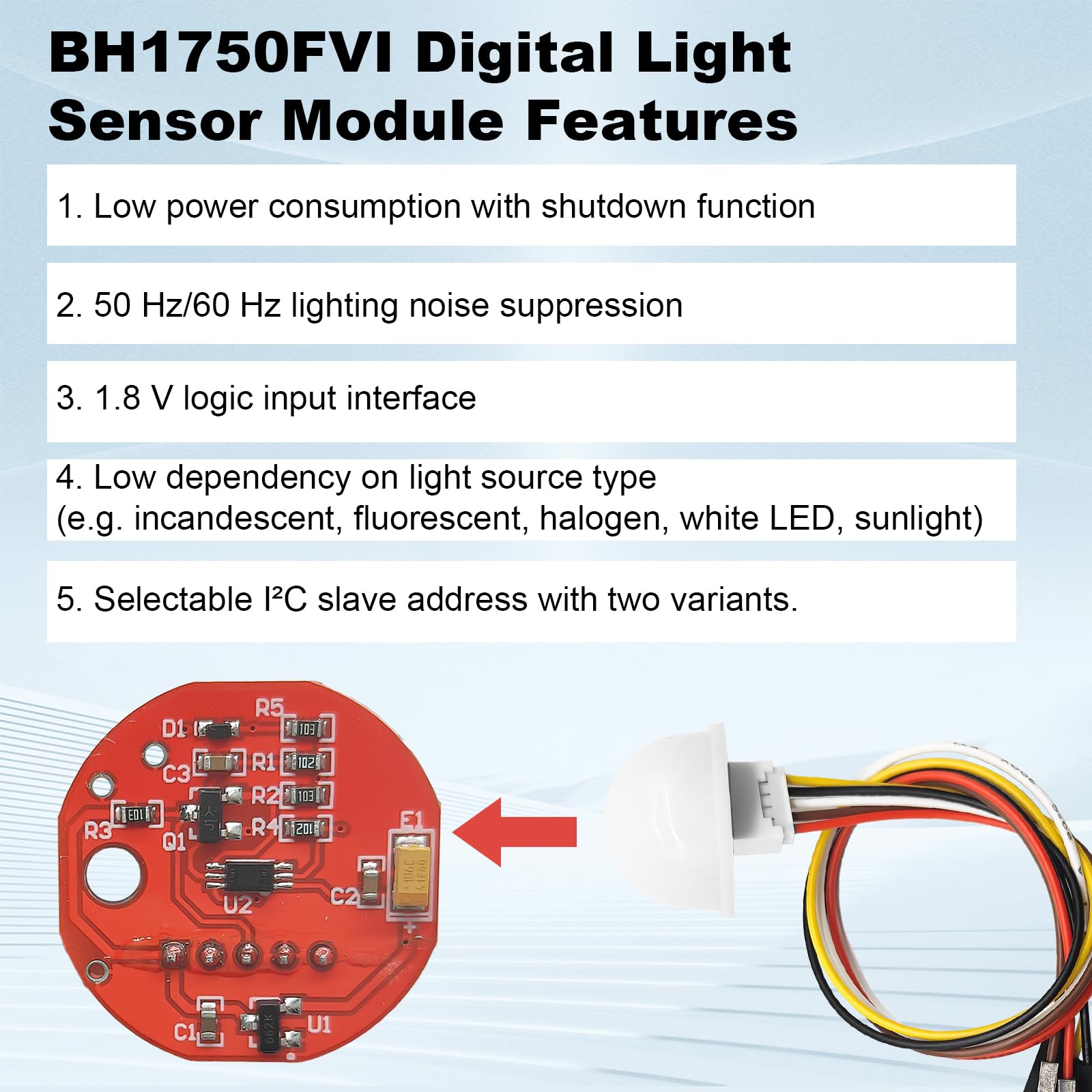 AYWHP BH1750FVI Lot de 5 modules de capteur de lumière numérique à puce pour Arduino