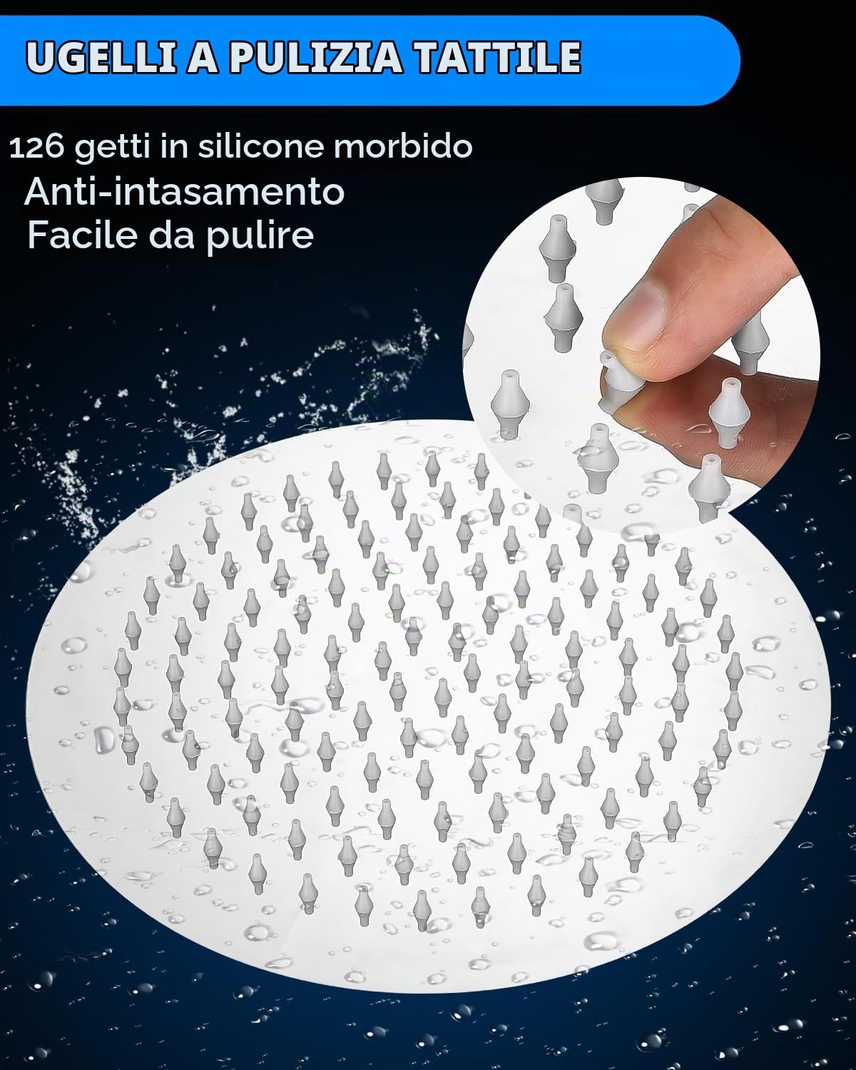 Soffione Doccia a Pioggia Soffione per Doccia Fisso Testa Doccia Regolabile 360° con Getti In Silicone Anticalcare 304 Acciaio Inox Ultra Sottile Soffione Doccia Diametro 25CM(10 Pollici)