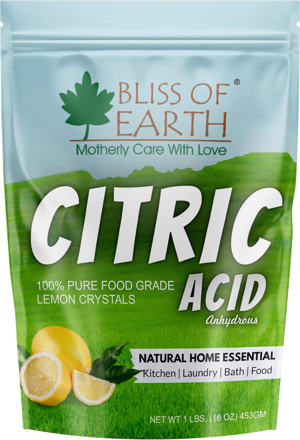 Bliss of Earth Citric Acid Powder For Food & Plants, Anhydrous Lemon Salt For Cleaning Purpose, 453gm