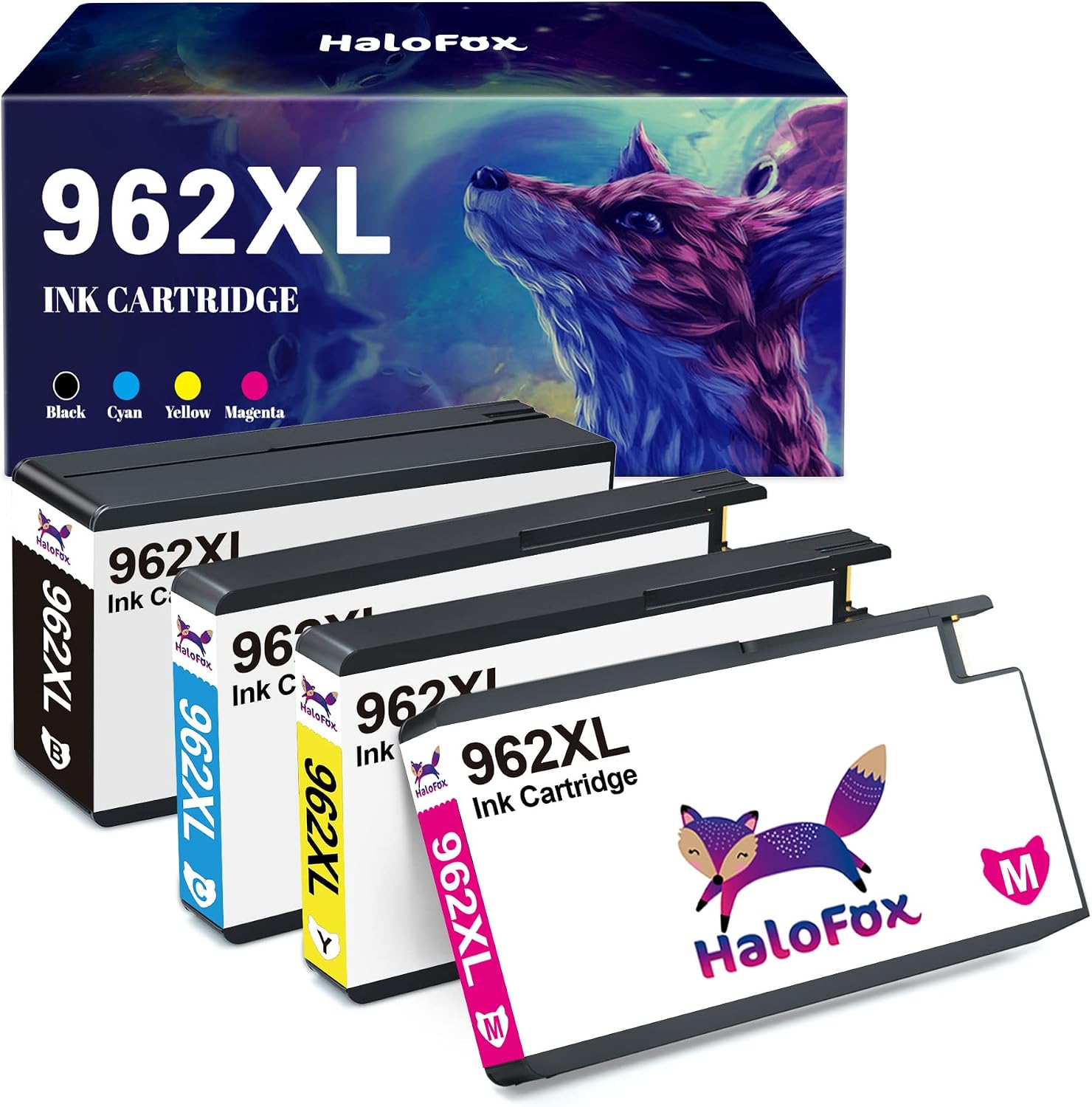 HaloFox Remanufactured Ink Cartridge Replacement for HP 962XL 962 HP962 XL for HP OfficeJet Pro 9010 9015 9025 9018 9020 9012 9019 9016 9014 9027 9029 9026 9022 9028 Ink (High Yield, 4 Combo Pack)