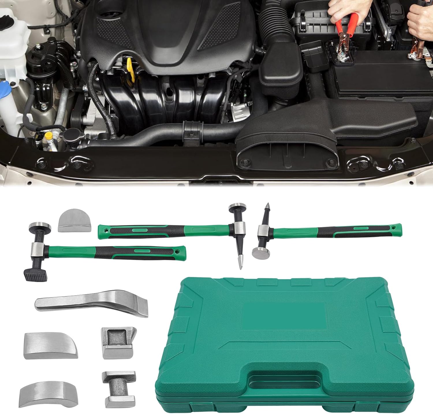 9 Piece Auto Body Hammer Repair Tools, Hand Car Auto Body Work Hammer Fender Tool Dent Crowbar Repair Kit with Carrying Case