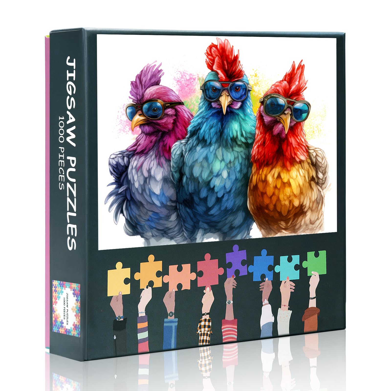 Jigsaw Puzzles for Adults 1000 Piece 50x70 cm Chickens with Sunglasses Painting for Adults Funny Animal Art Puzzle