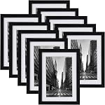 Giftgarden Black 8x10 Picture Frame Set of 10, Matted to 5x7 Picture with Mat or 8x10 Photo without Mat, Multi Frames for Gallery Wall Tabletop Display