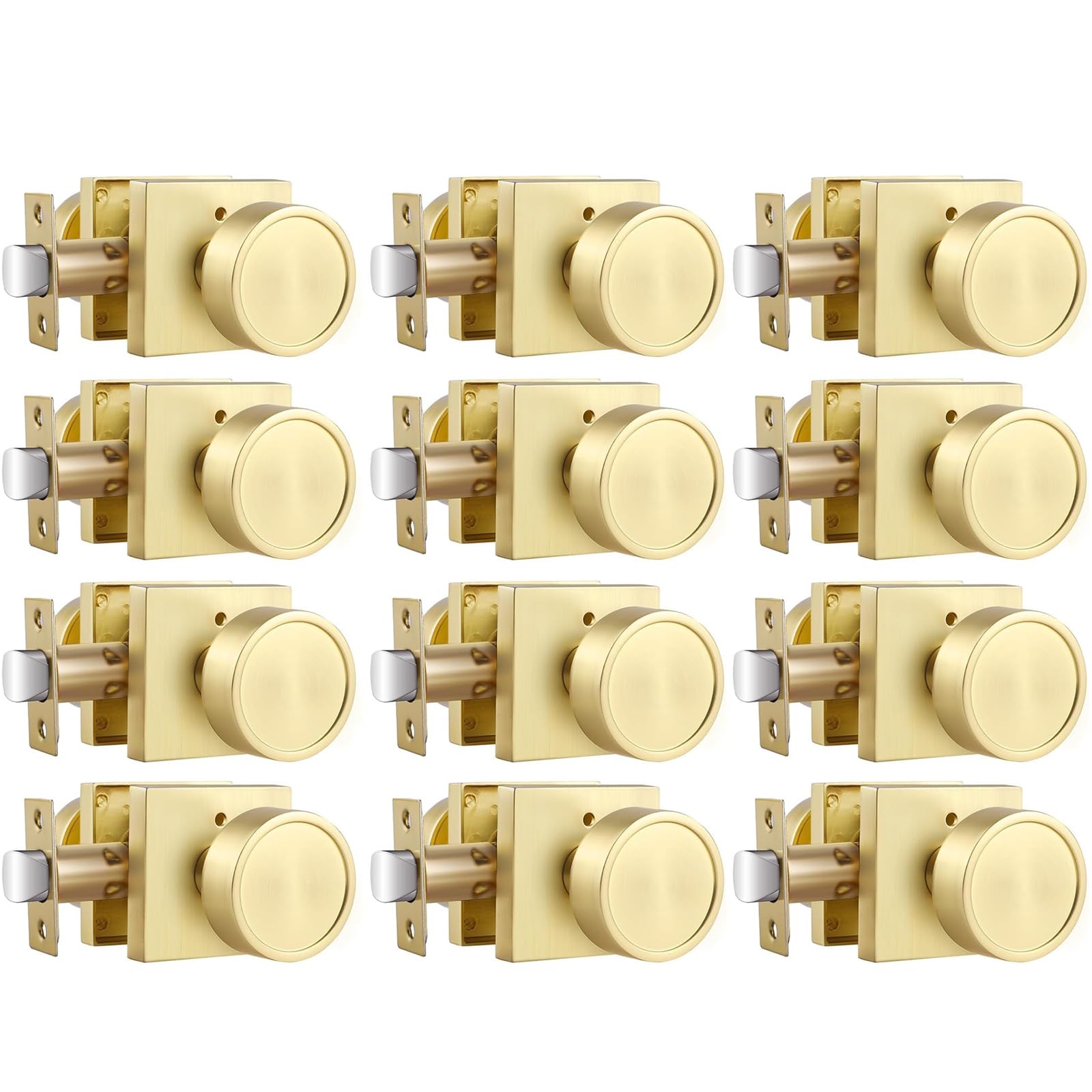 Haidms Gold Interior Door Knobs, Square Privacy Door Knobs (12 Pack)