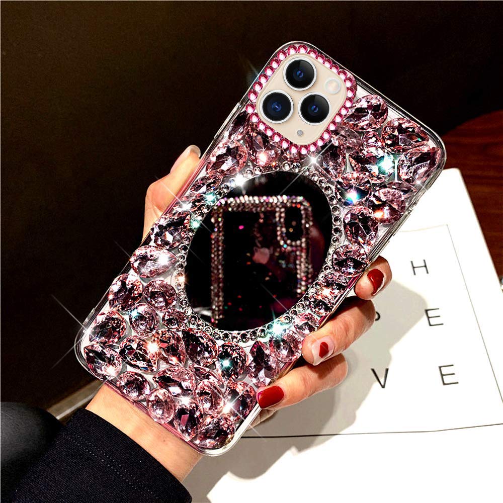 Case For Iphone 11 Pro Max 3d Handmade Bling Rhinestone Diamonds Luxury Sparkle Mirror Case Girls Women Full Crystals Bling Diamond Soft Tpu Bumper Case Cover For Iphone 11 Pro Max Mirror Case Pink