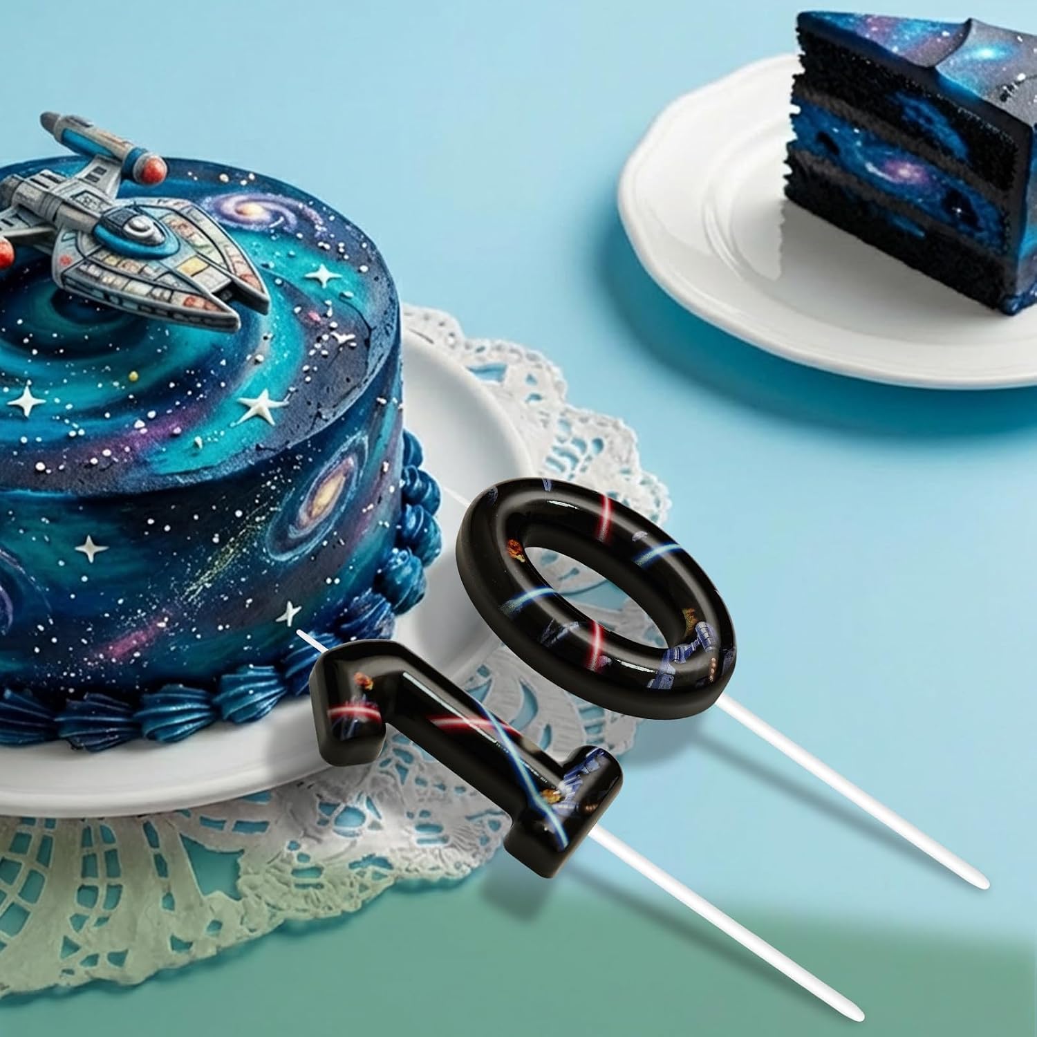 Space Birthday Candles, Space Themed Birthday Party Decorations, Birthday Number Candles for Cake Topper and Party Supplies, Options for Numbers 0–100 Available (Black, Number 10) image 4