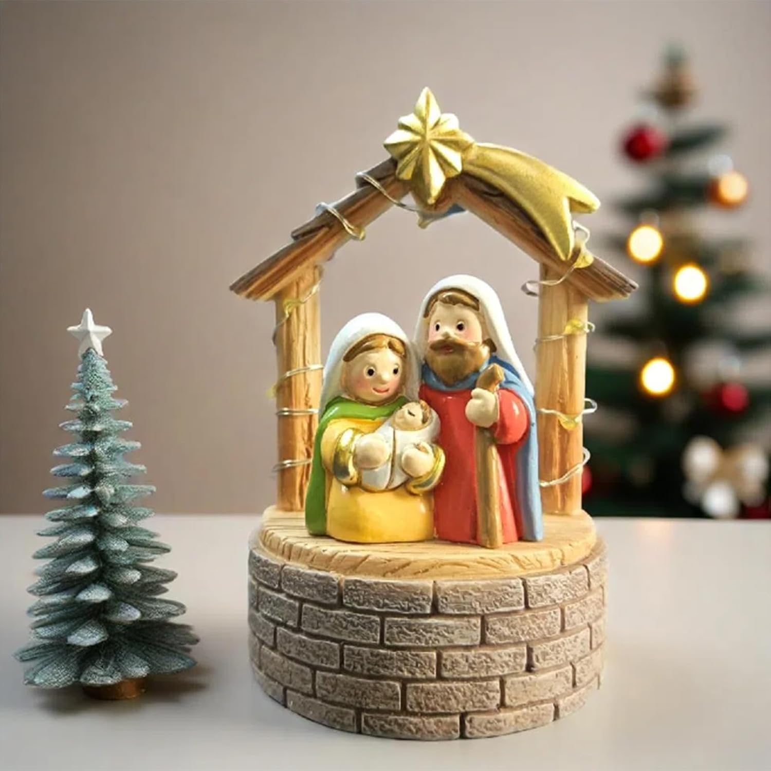 Christmas Nativity Figurines Resin Manger Holy Family Statue with Donkeys for Table Centerpiece Holiday Home Decor Christmas Nativity Scene Sculptures