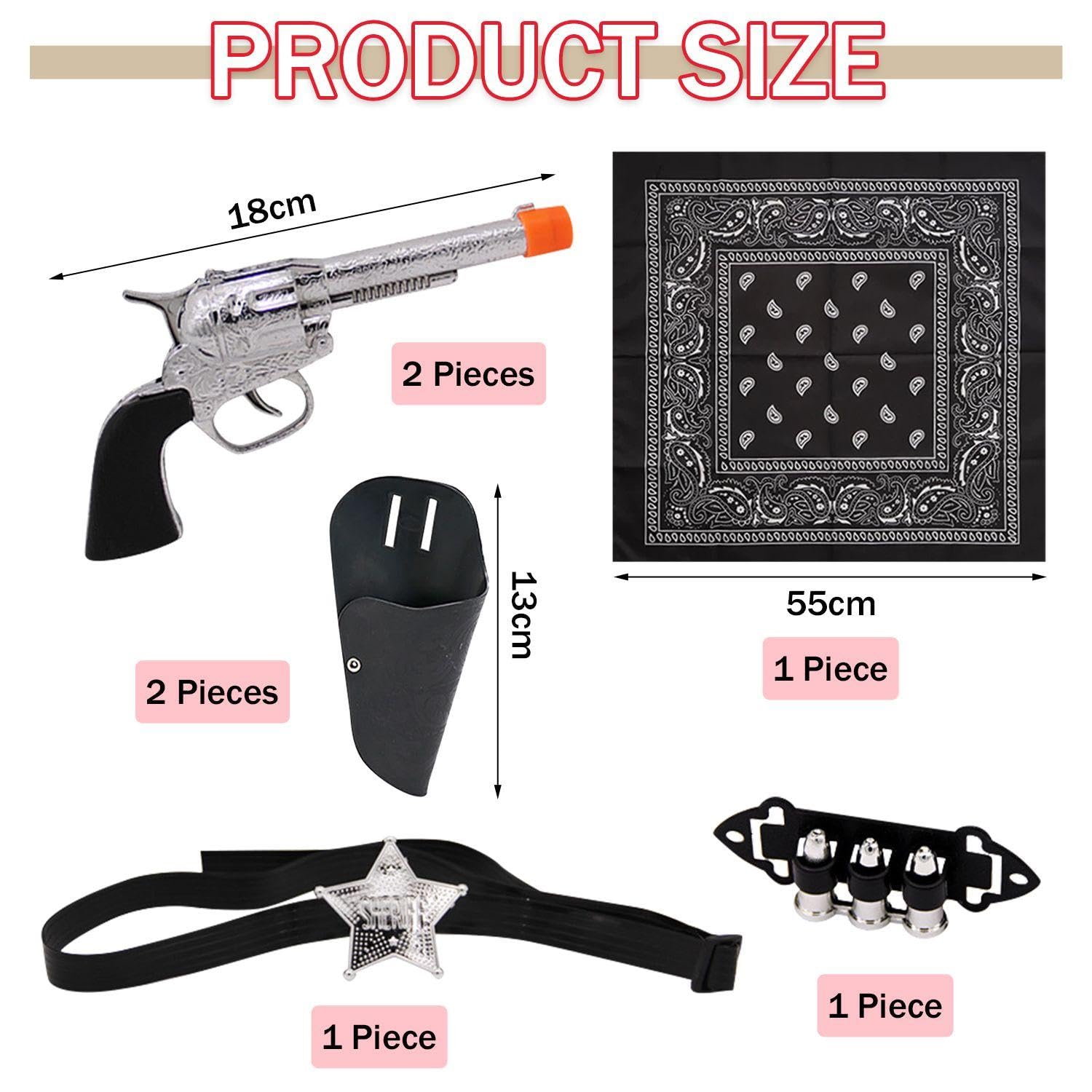 OODJVN 7 Pieces Of Western Cowboy Sheriff Accessories And 1 Piece Of Square Scarf, Children'S Toy Gun Set, Plastic Model Gun - Image 2